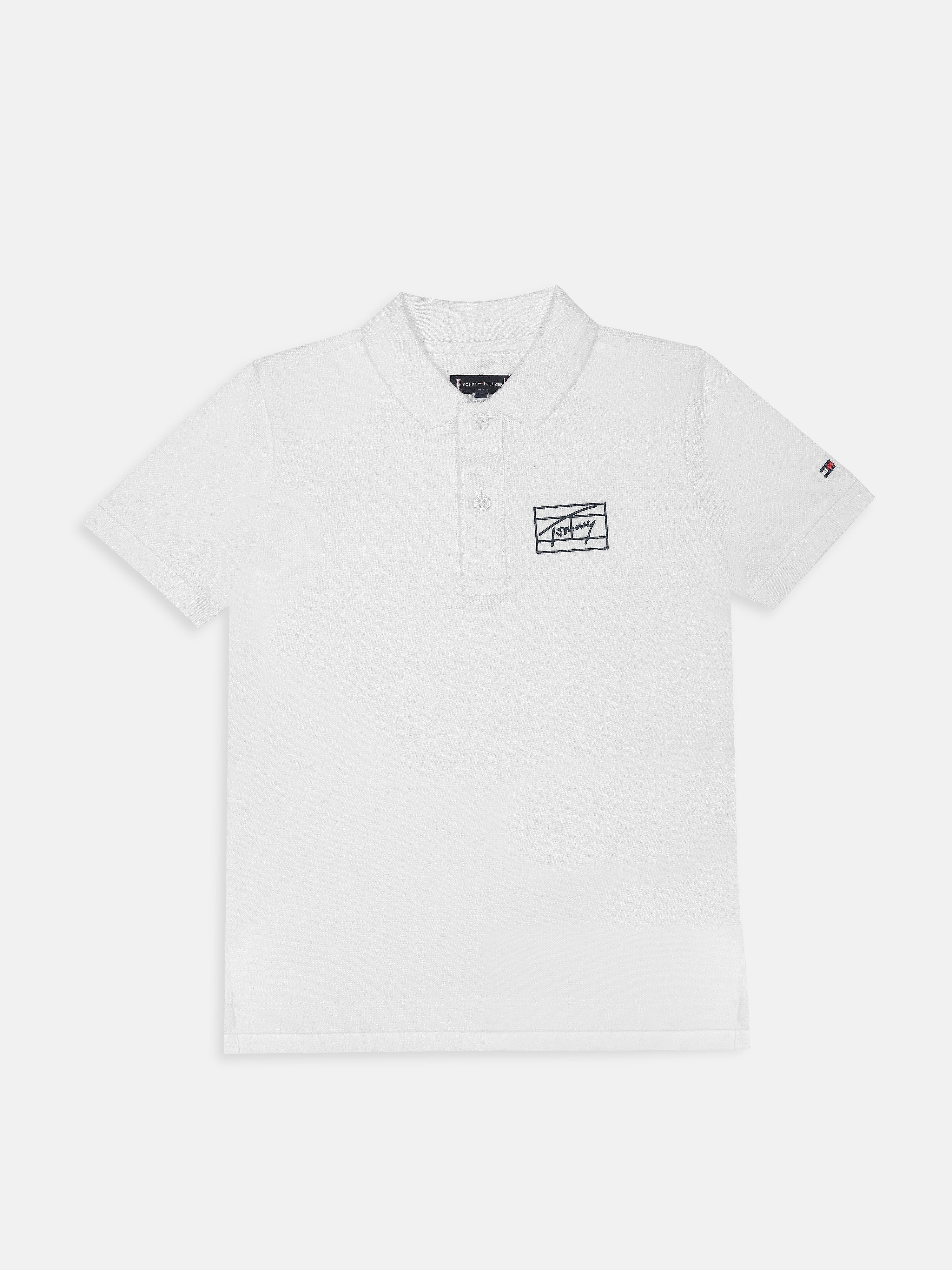 Girls White Solid Polo Collar Cotton Knit Top