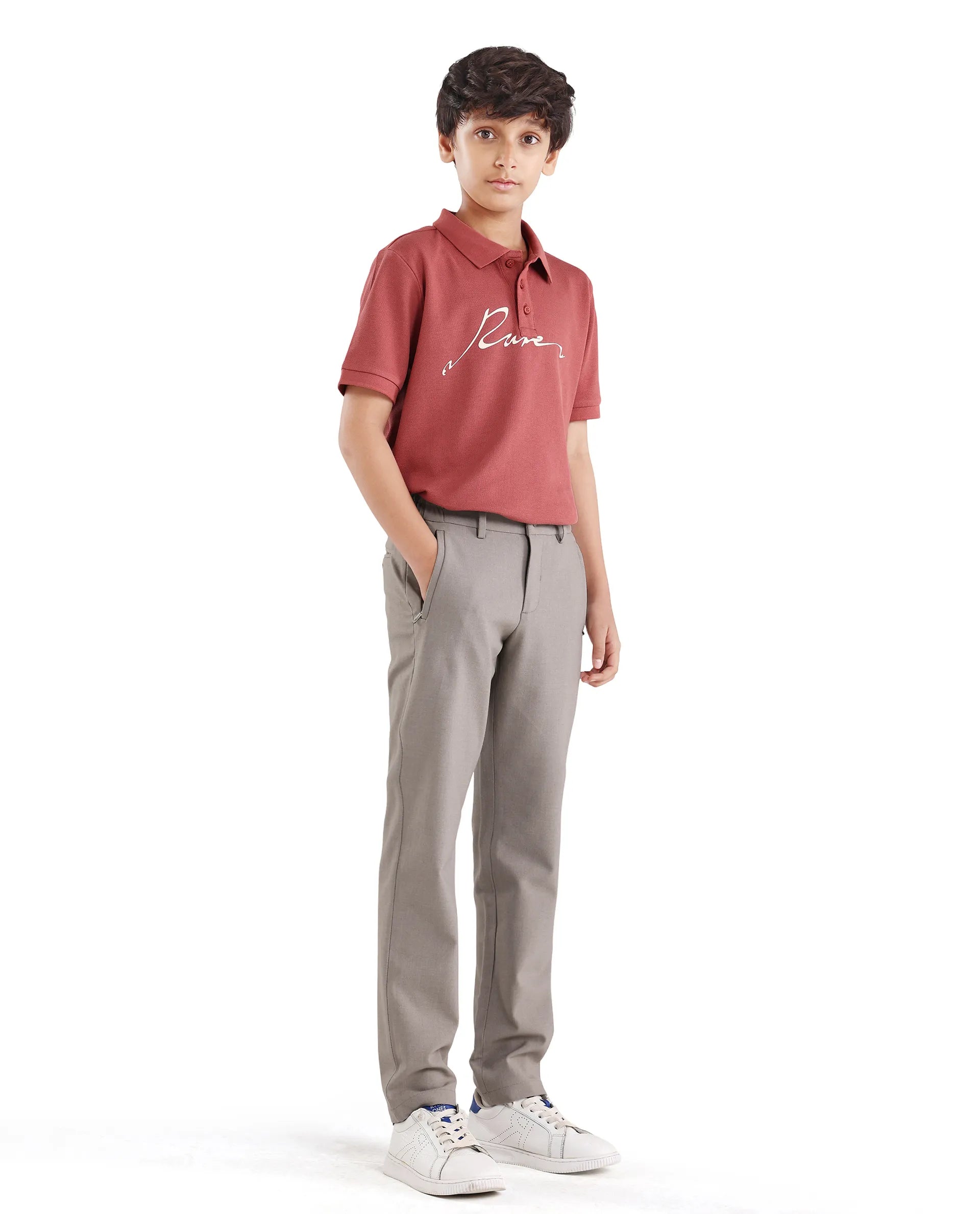 Rare Ones Boys Beige Slim Fit Polyester Blend Trouser