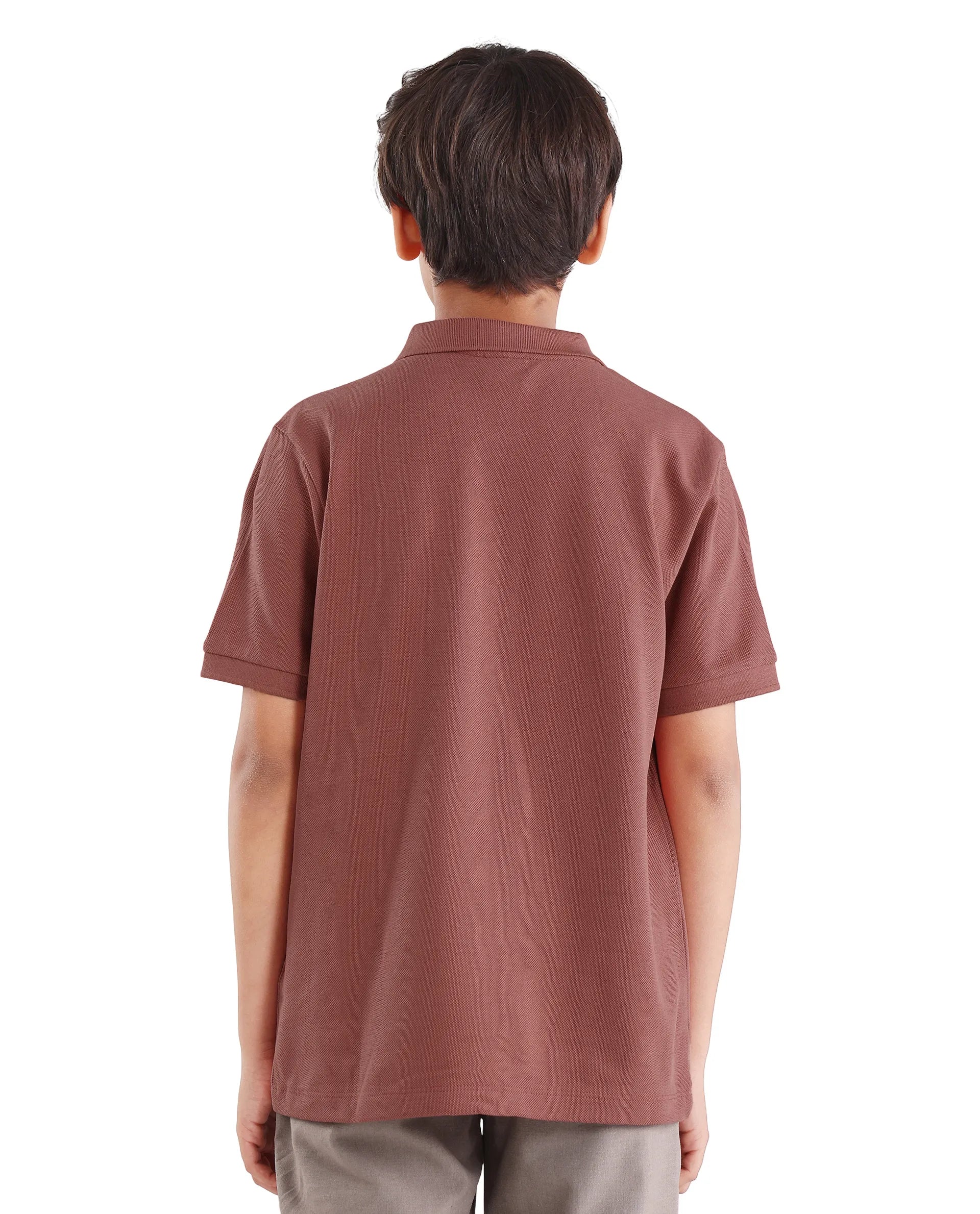Boys Dusky Red HD Print Cotton Polo