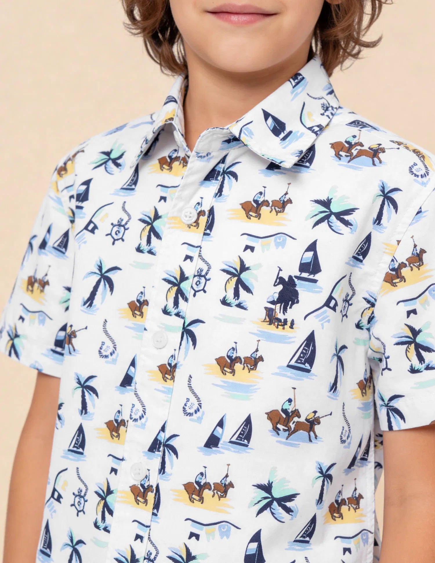 Boys Blue Graphic Printed Cotton Shirt – Regular Fit