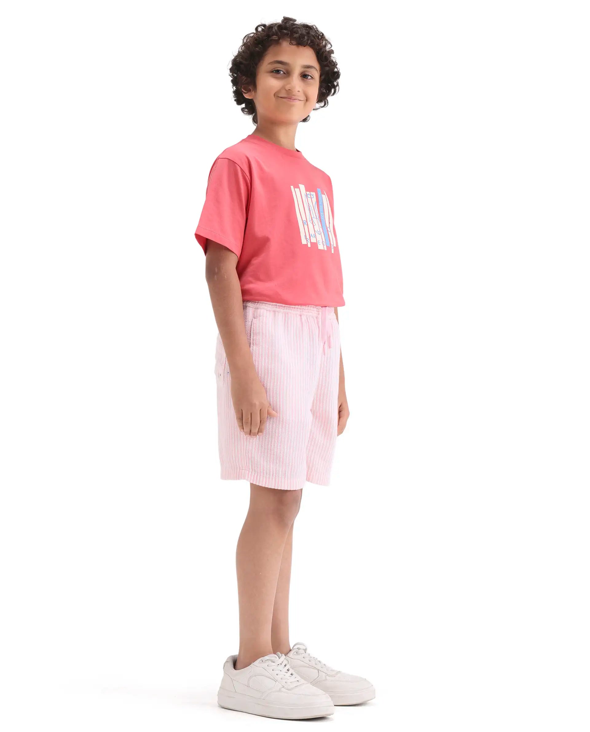 Boys Pink Cotton Linen Regular Fit Shorts
