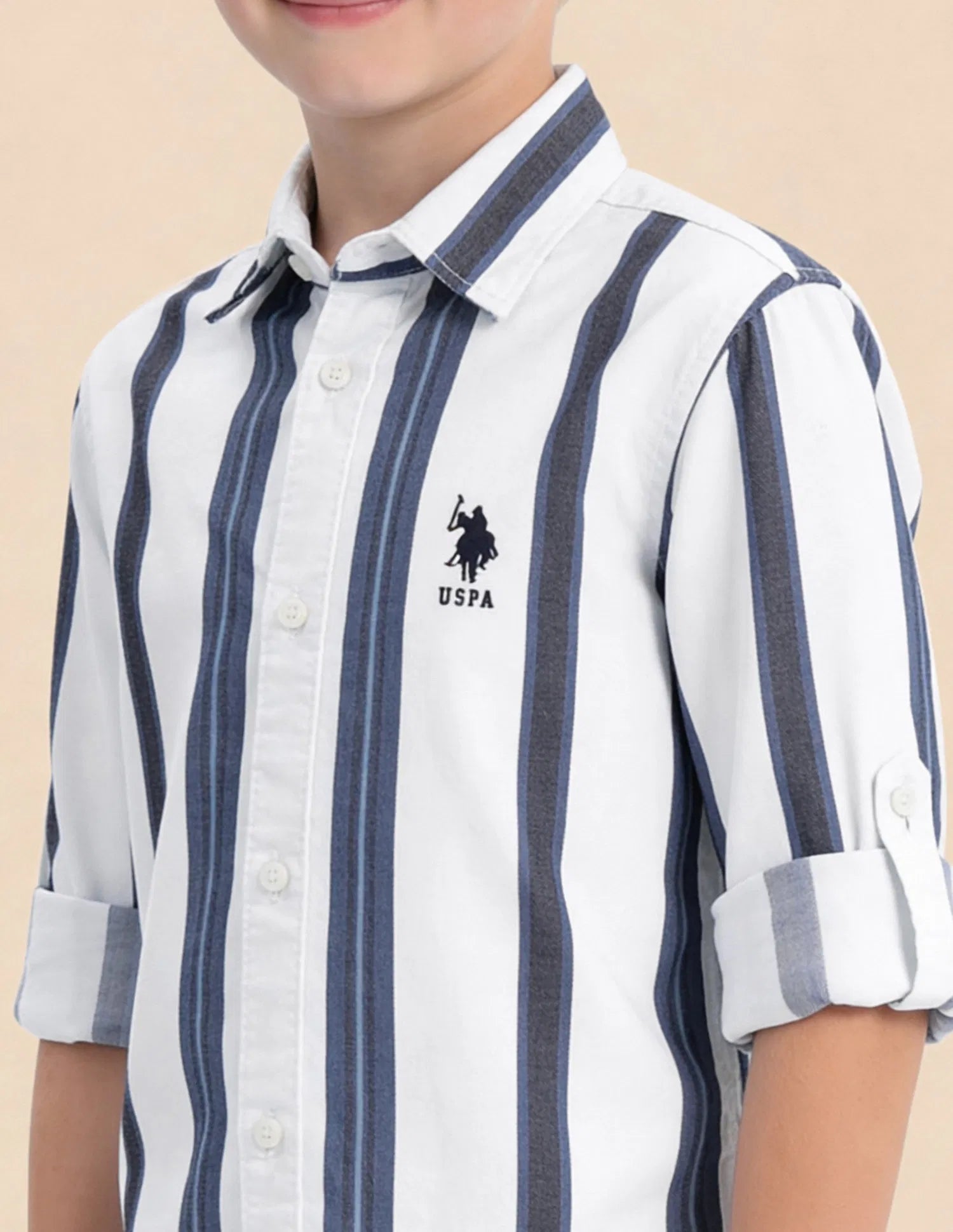 Boys Indigo Vertical Striped Cotton Shirt – Regular Fit