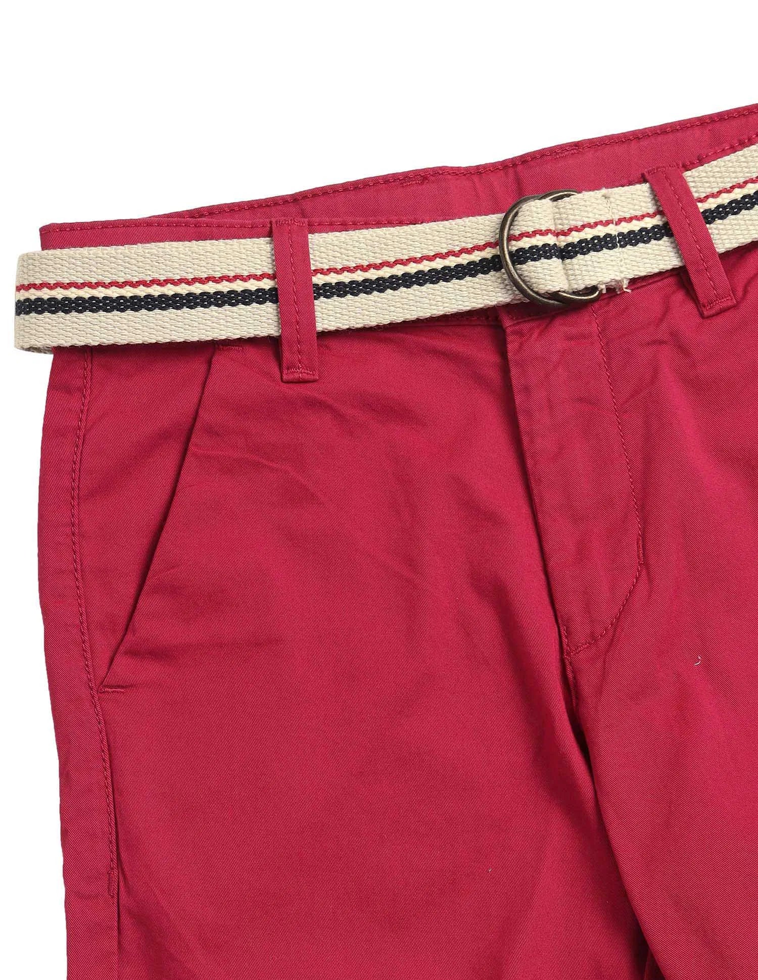 Boys Red Cotton Solid Shorts Relaxed Fit