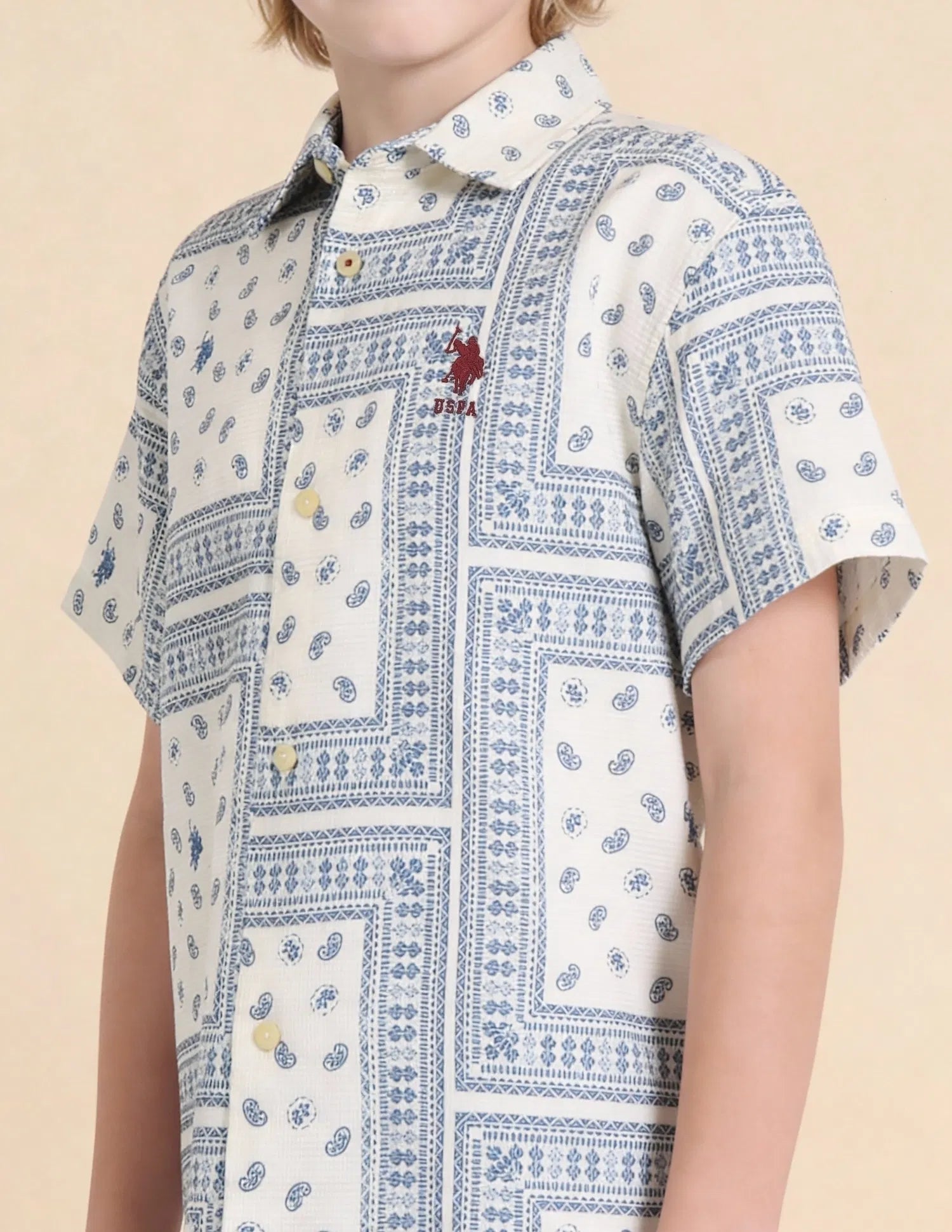 Boys Blue Paisley Printed Cotton Dobby Shirt – Boxy Fit