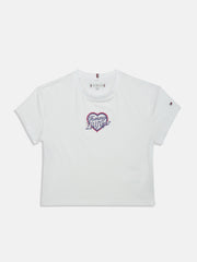 Girls White Logo Cotton Stretch Casual Knit Top