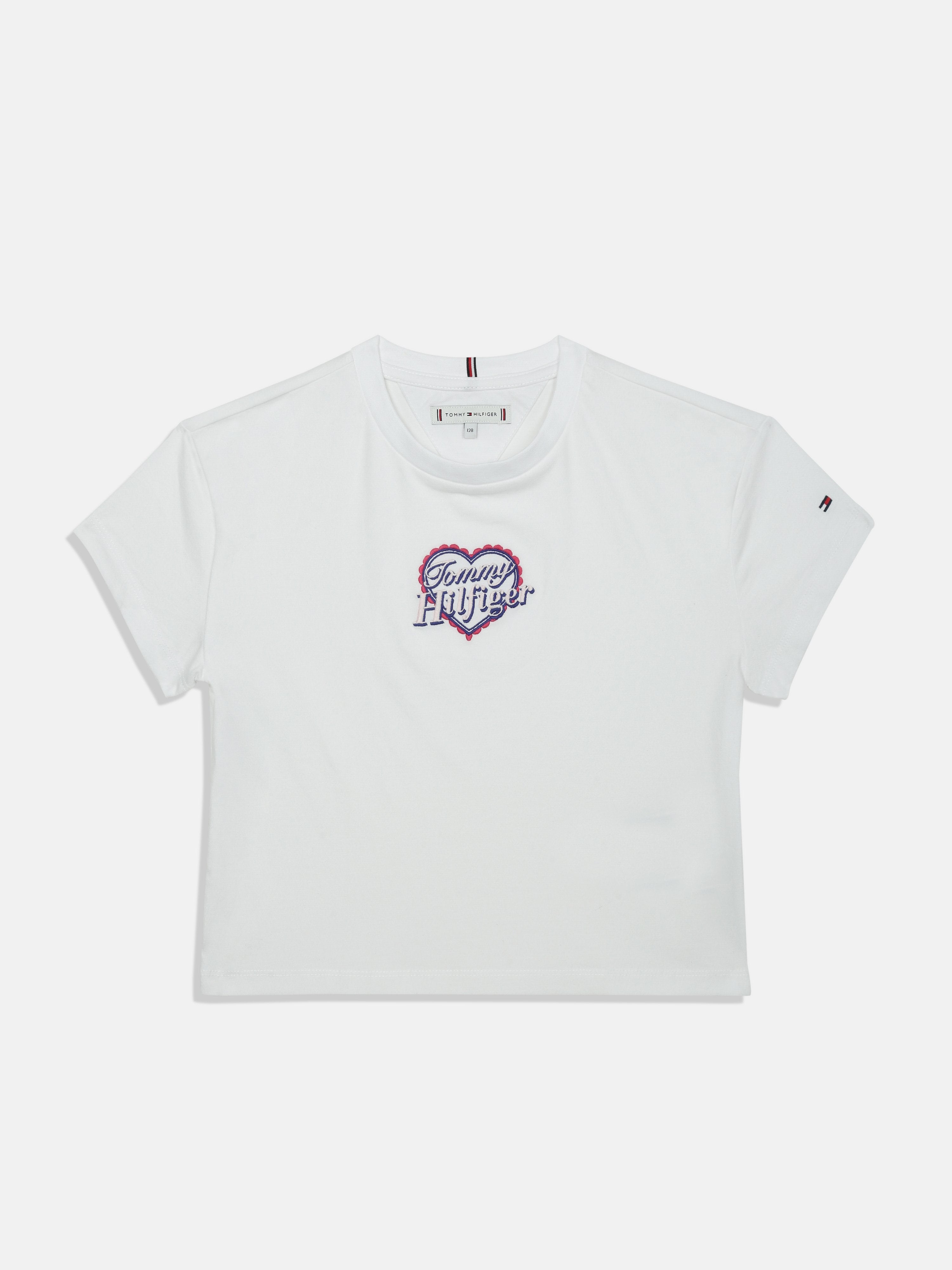 Girls White Logo Cotton Stretch Casual Knit Top