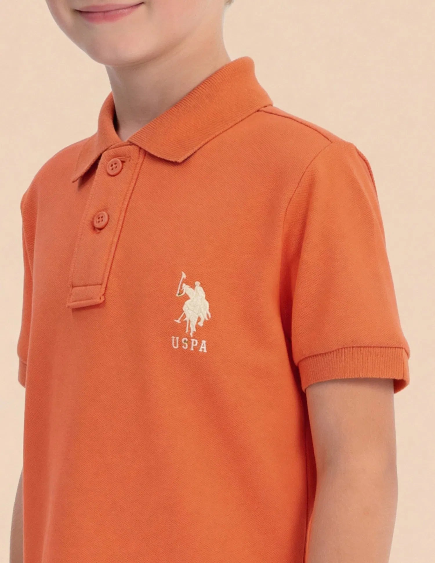 Boys Orange Cotton Blend Solid Regular Fit Polo Shirt