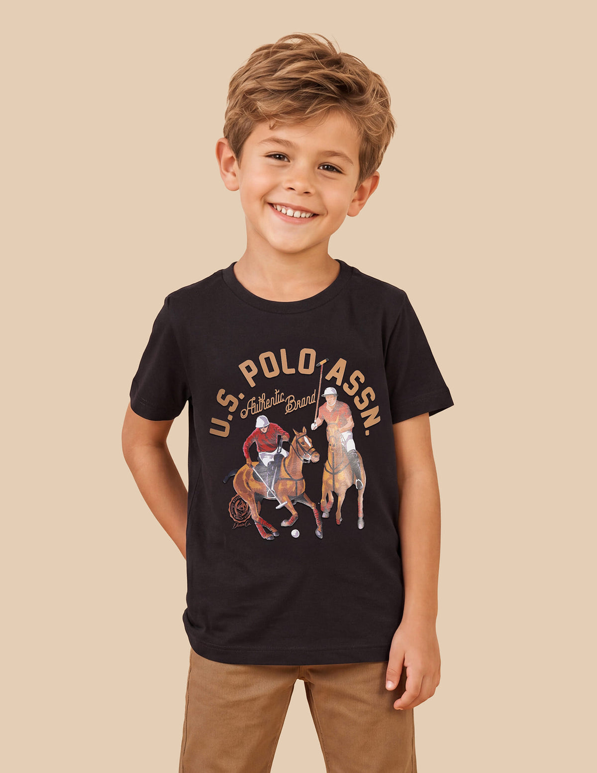 Boys Brown Cotton Graphic Print Regular Fit T-Shirt