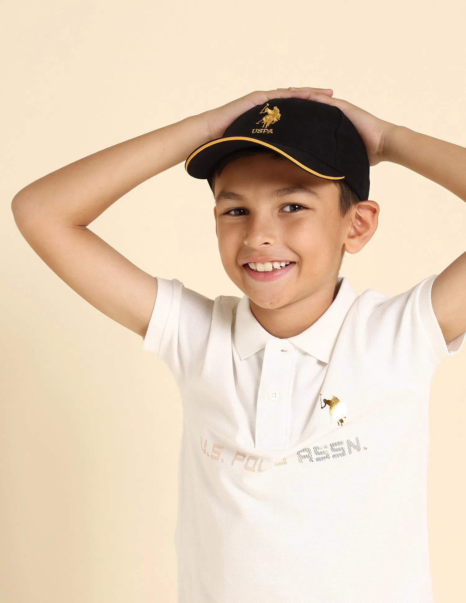 Boys Black Cotton Blend Contrast Logo Cap
