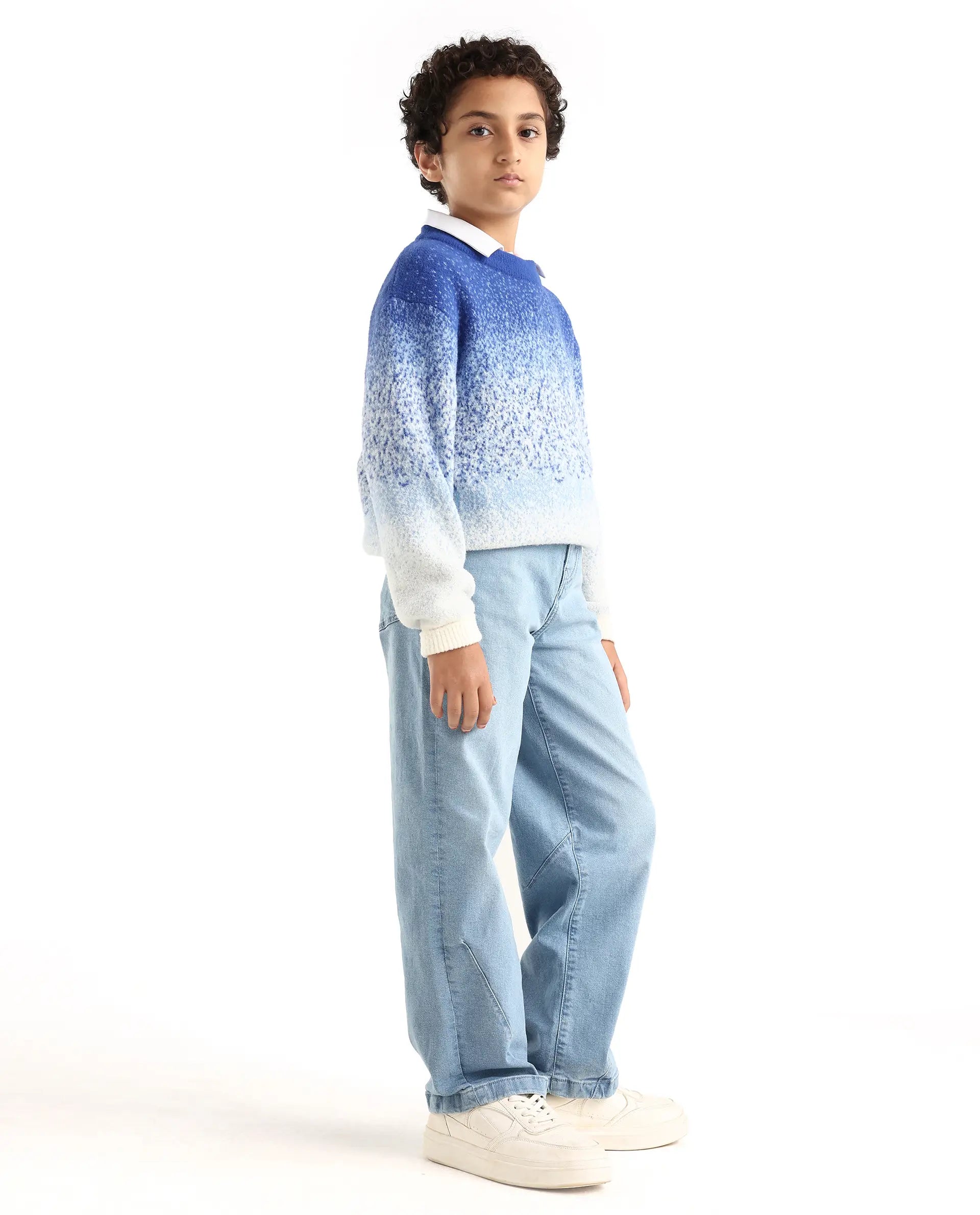 Boys Light Blue Slouchy Fit Button-Zip Jeans