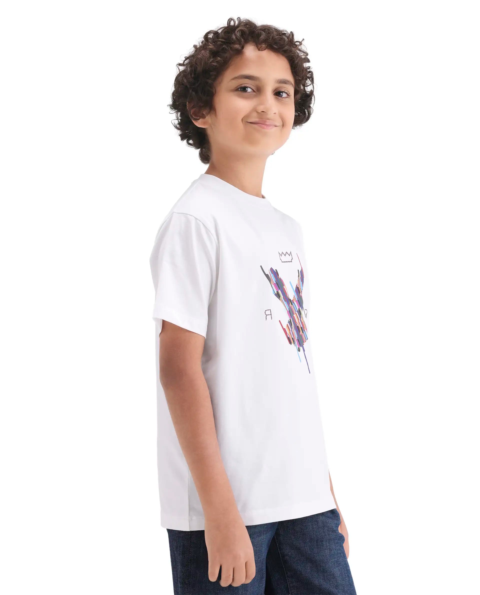 Rare Ones Boys Off White HD Print Regular Fit T-Shirt