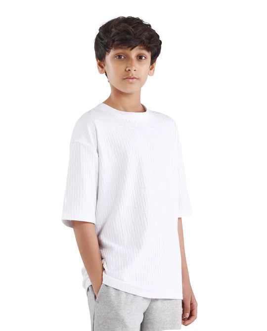 Rare Ones Boys White Jacquard Regular Fit T-Shirt