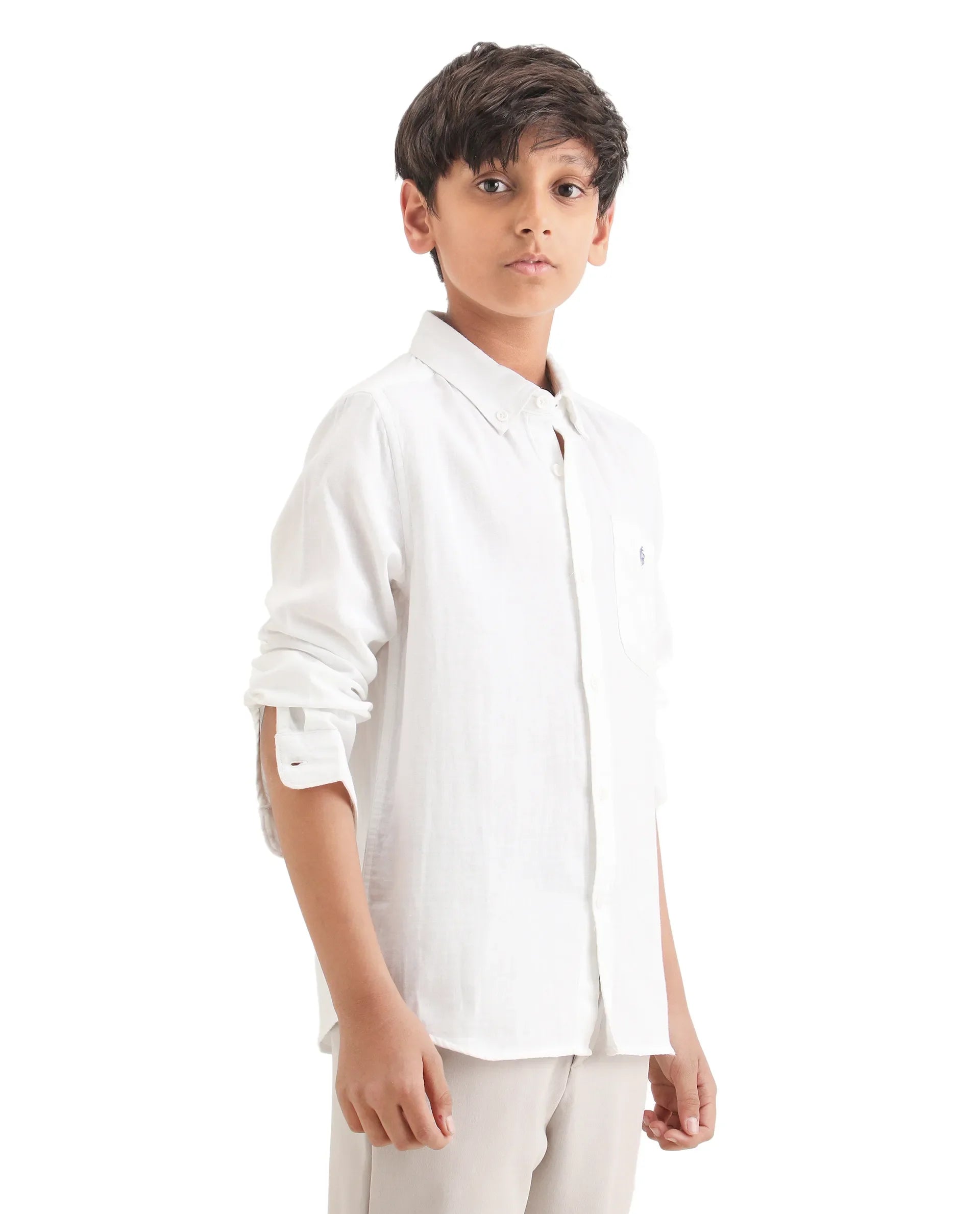 Boys White Cotton Blend Regular Fit Shirt