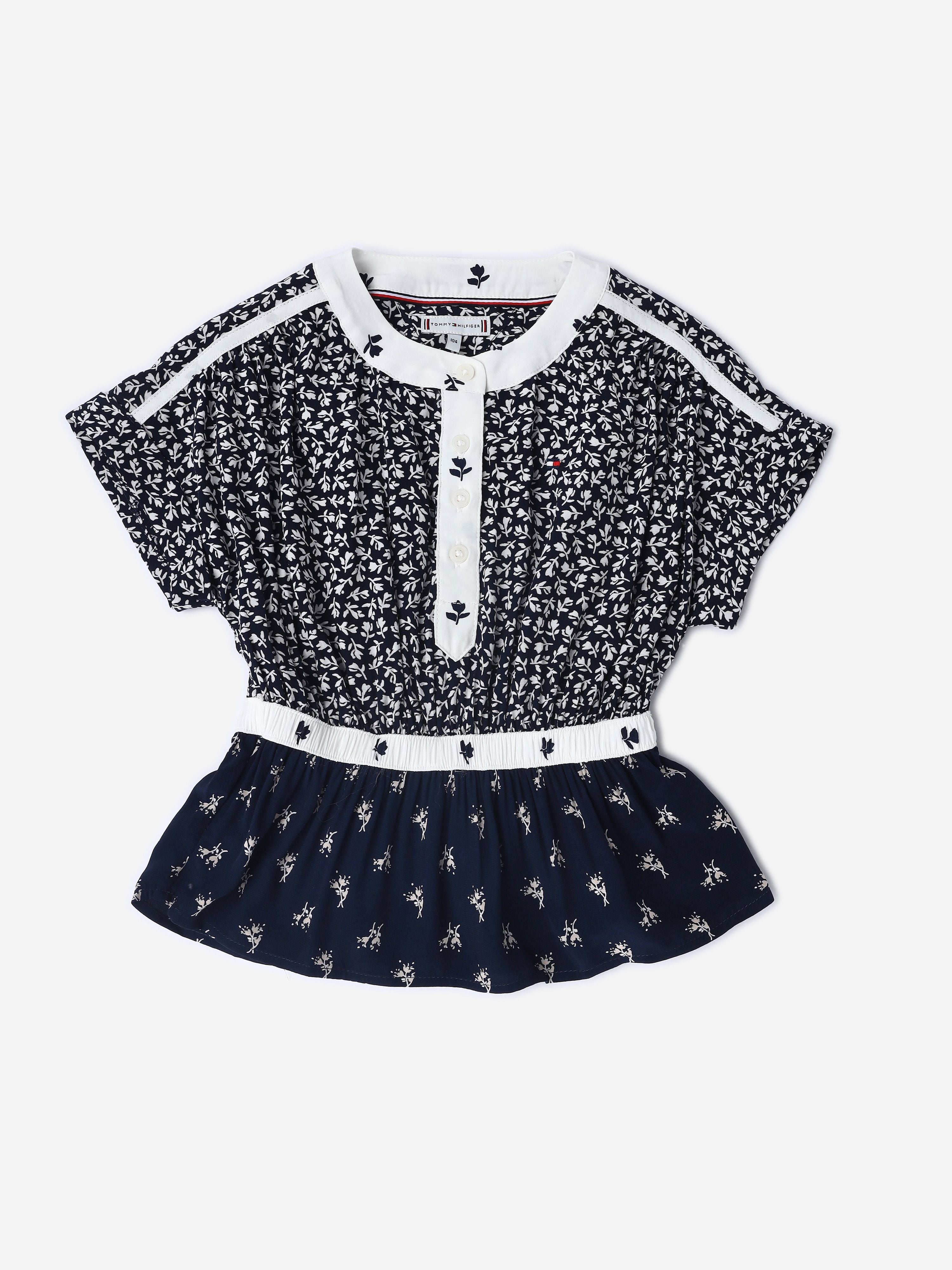 Girls Navy Printed Viscose Blend Casual Woven Top