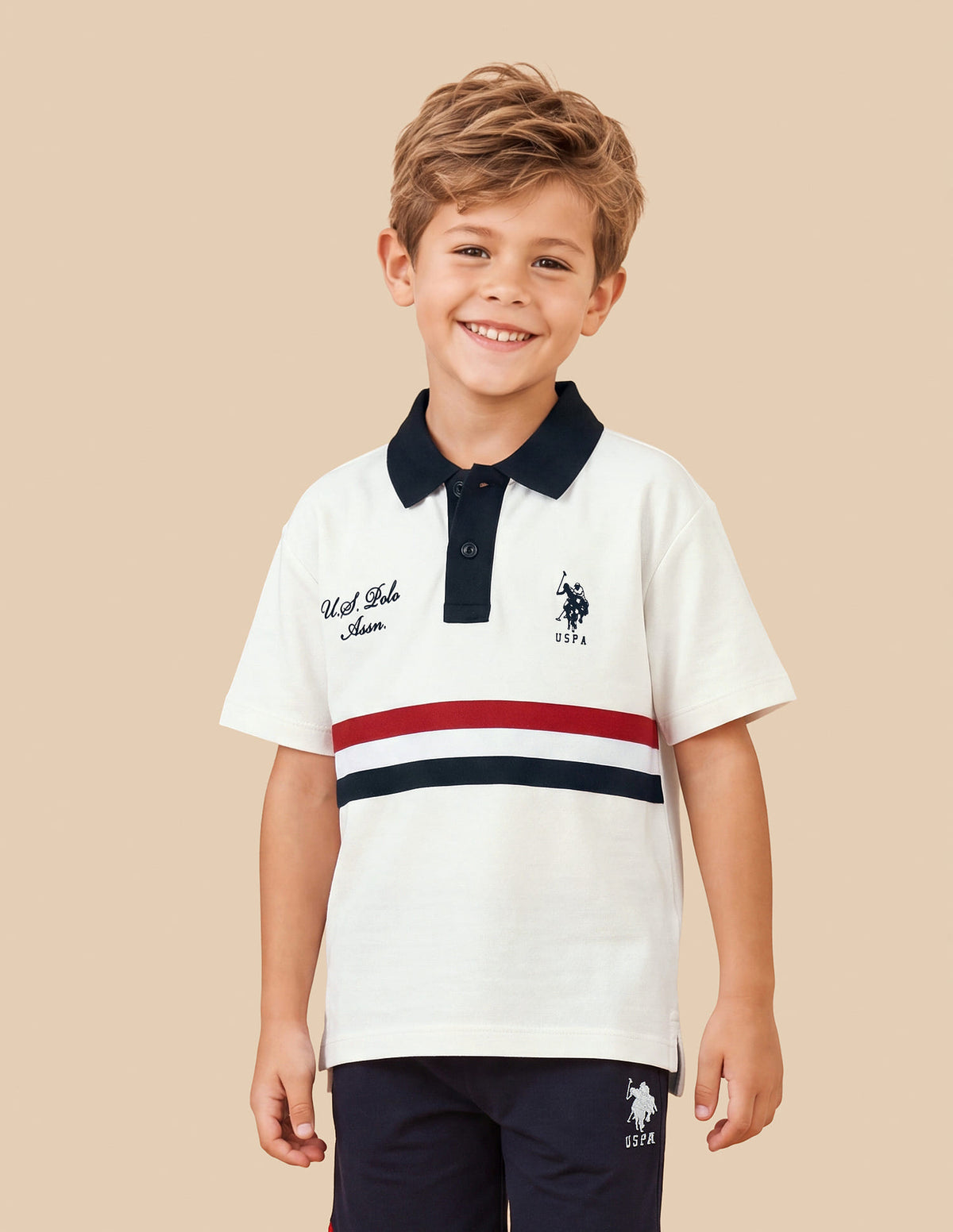 Boys Off White Oversized Solid Cotton Blend Polo Shirt