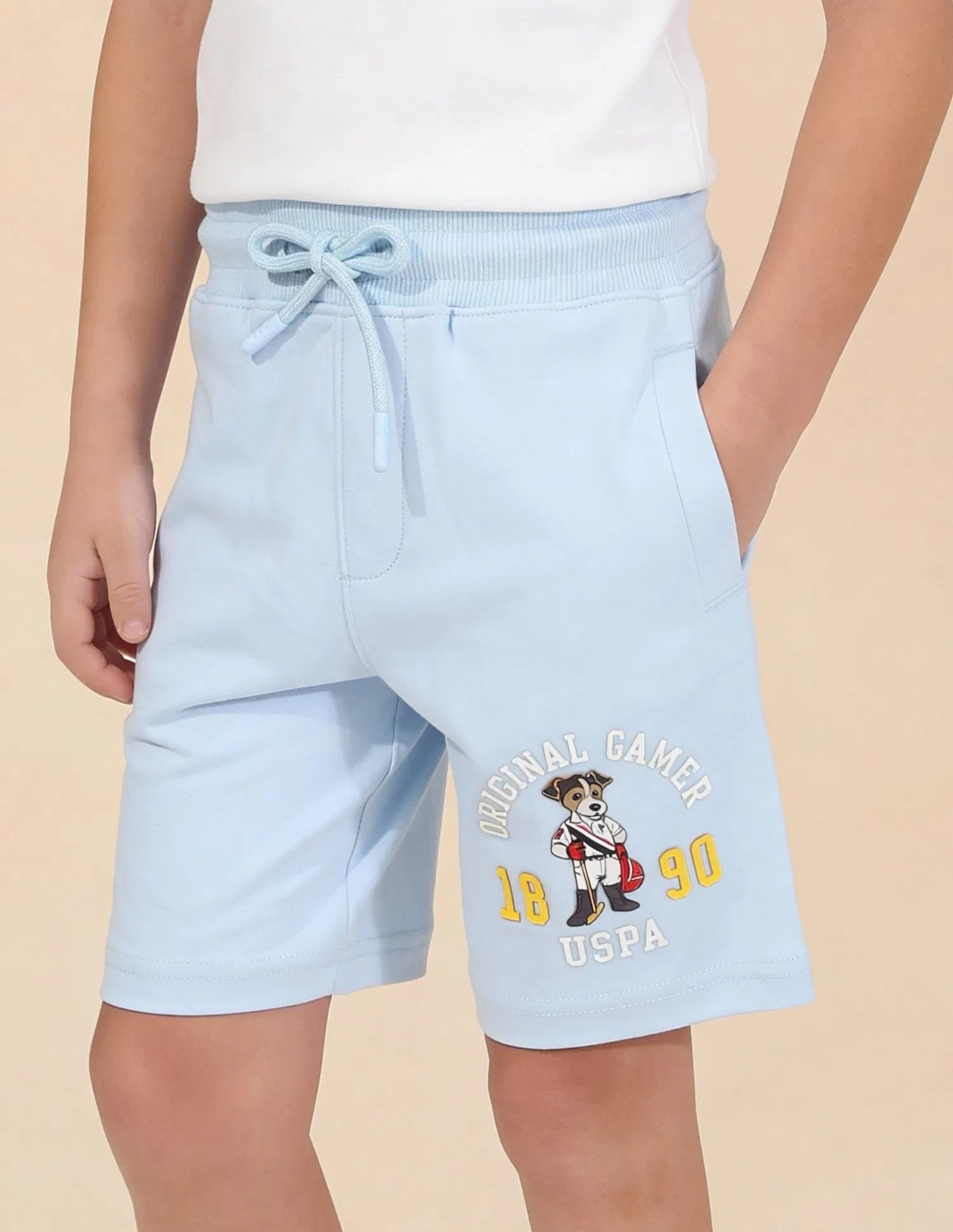 Boys Light Blue Graphic Print Cotton Shorts