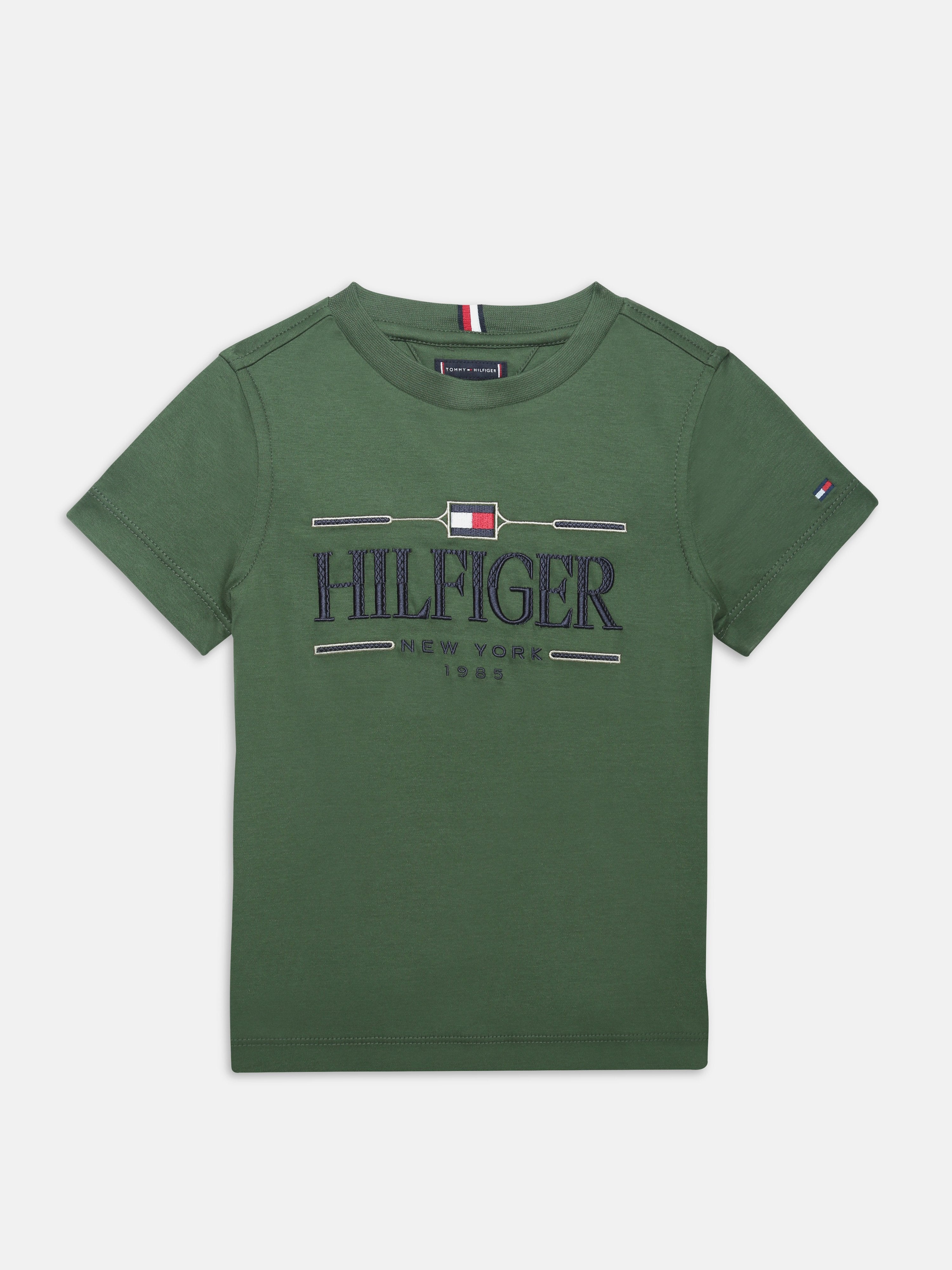 Boys Green Logo Crew Neck Regular Fit Cotton Knit Top