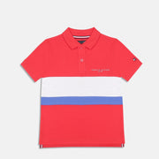 Boys Rapid Red Colorblock Cotton Polo T-Shirt