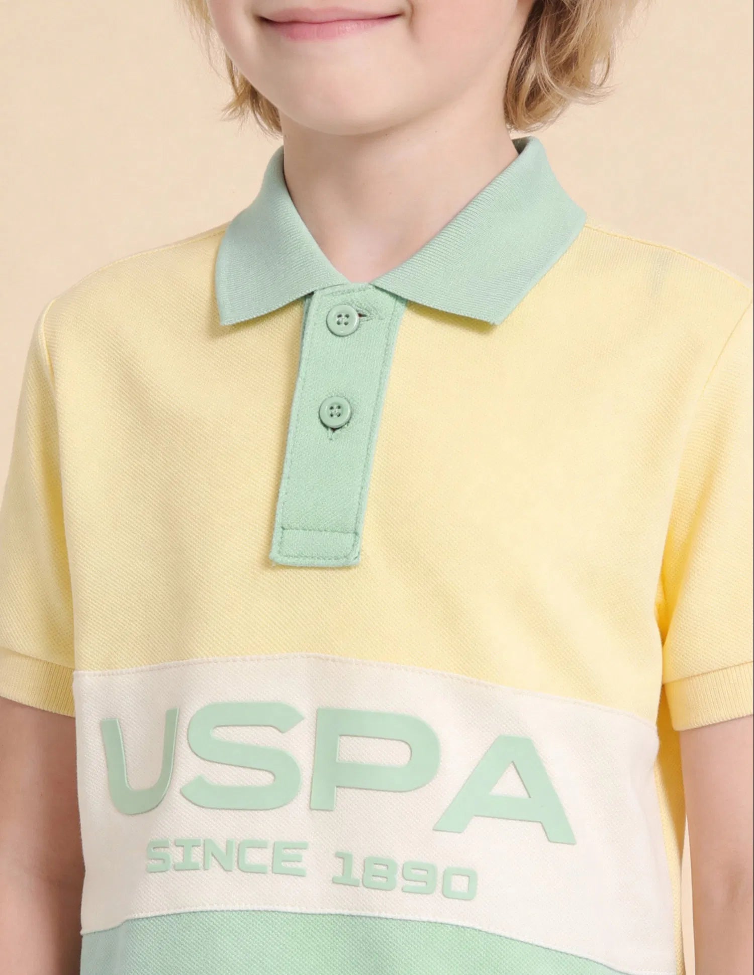 Boys Light Green Cotton Logo Print Regular Fit Polo Shirt