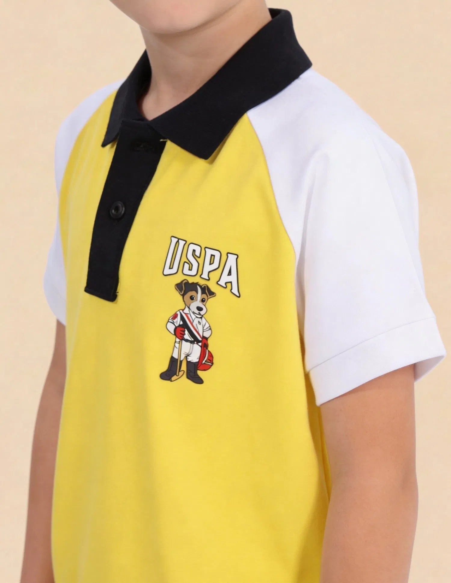 Boys Light Yellow Cotton Colour Block Regular Fit Polo Shirt