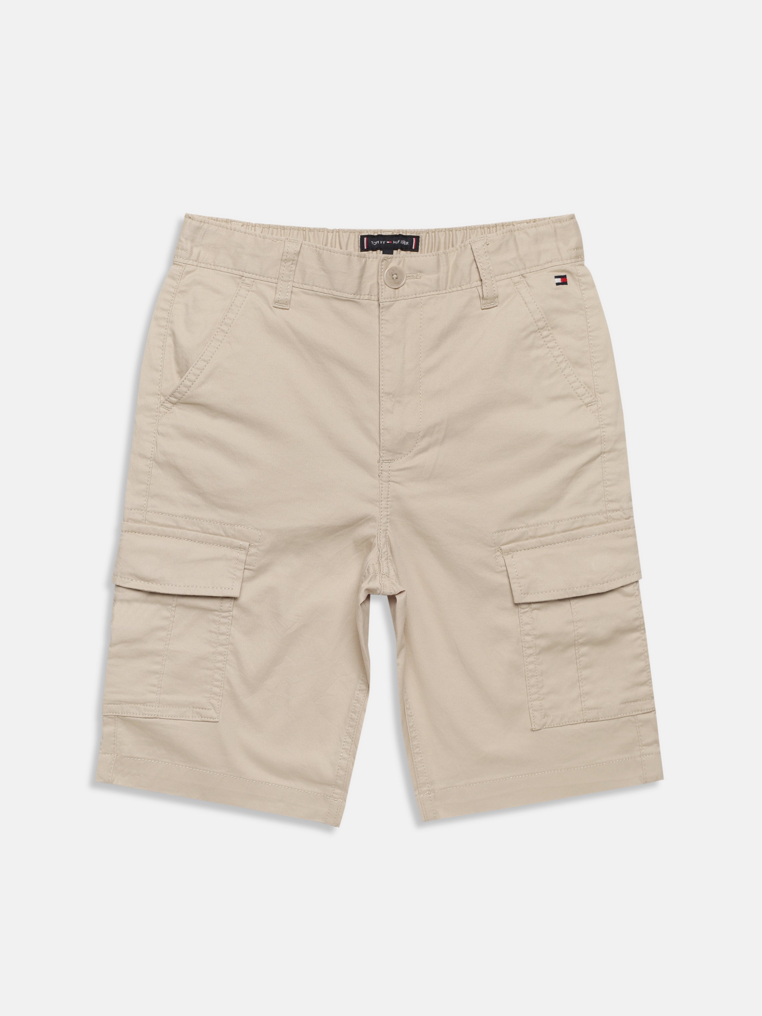 Boys Beige Relaxed Fit Mid Rise Shorts