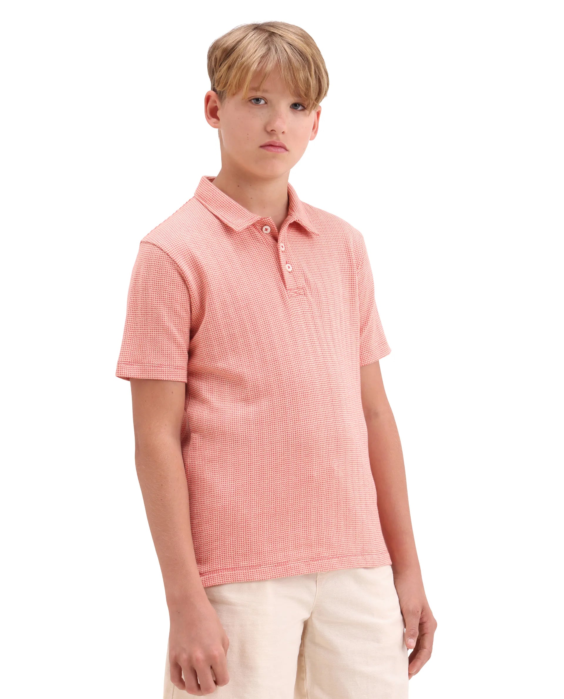 Boys Orange Jacquard Cotton Regular Fit Polo