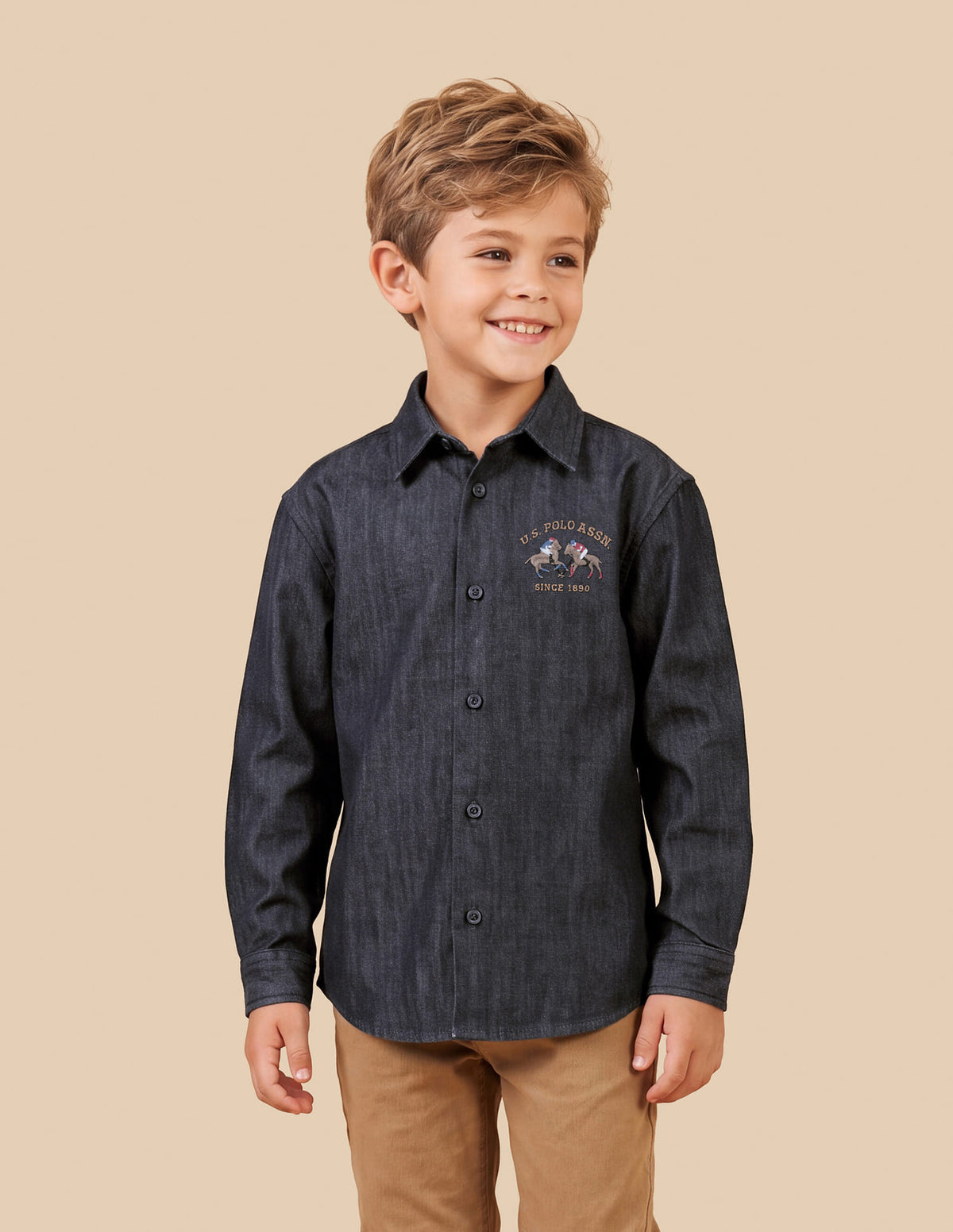 Boys Navy Cotton Heathered Boxy Fit Shirt