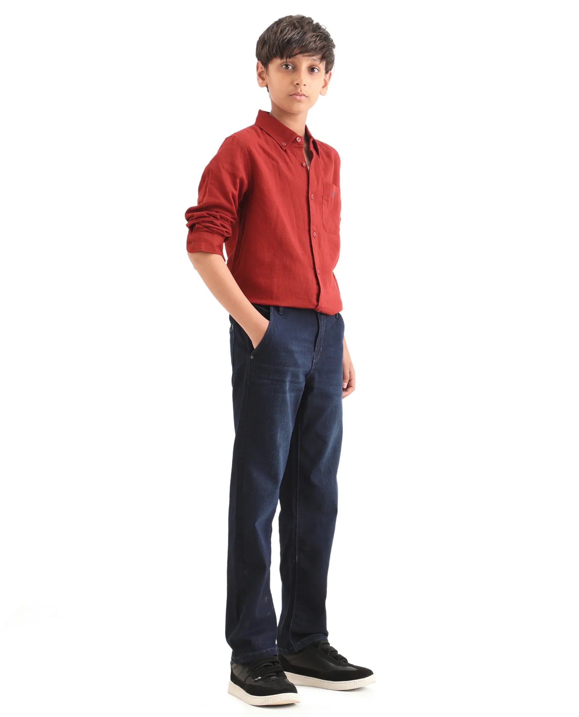 Boys Blue Regular Fit Cotton Blend Jeans