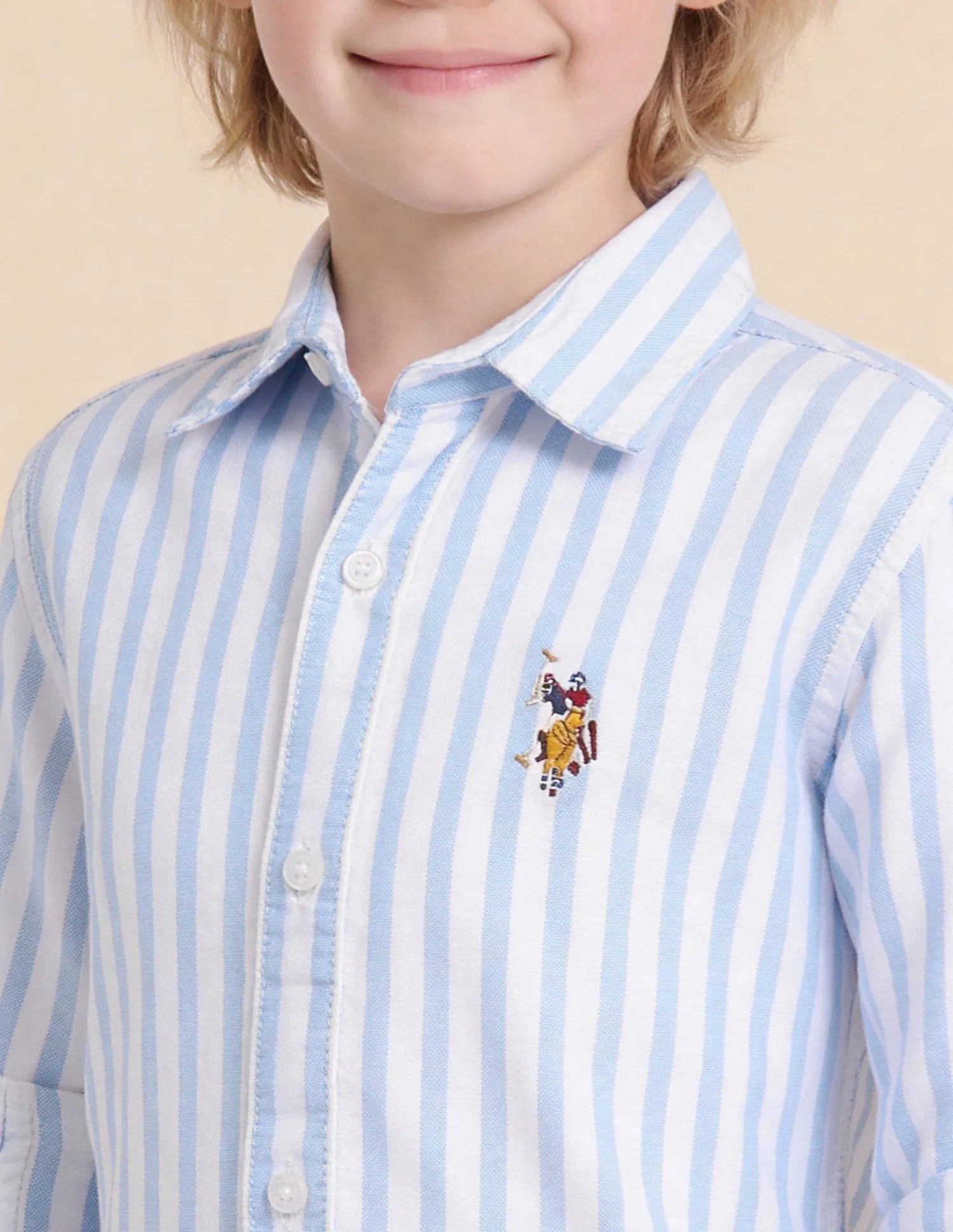 Boys Blue Vertical Striped Cotton Oxford Shirt – Regular Fit