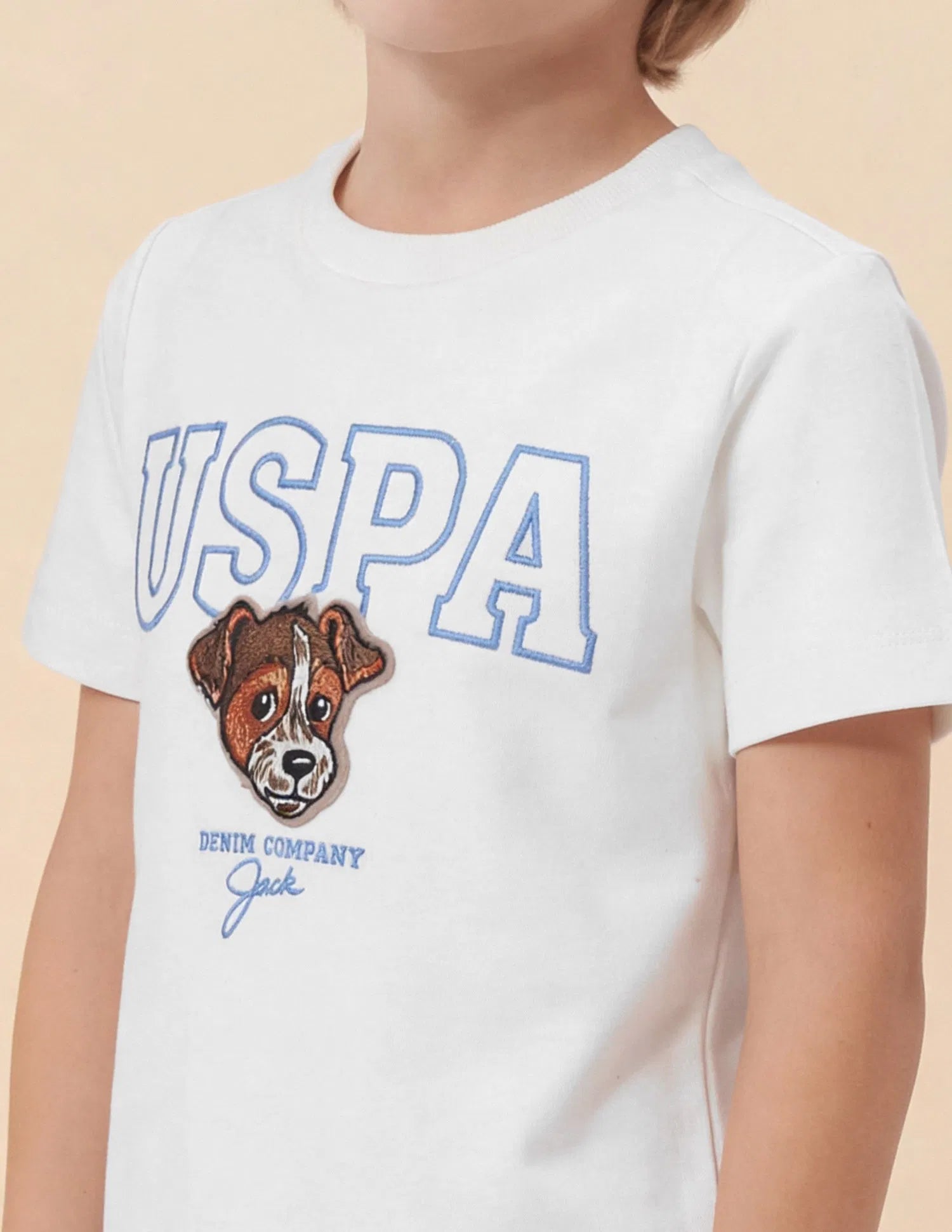 Boys White Logo Embroidered Cotton T-Shirt – Regular Fit