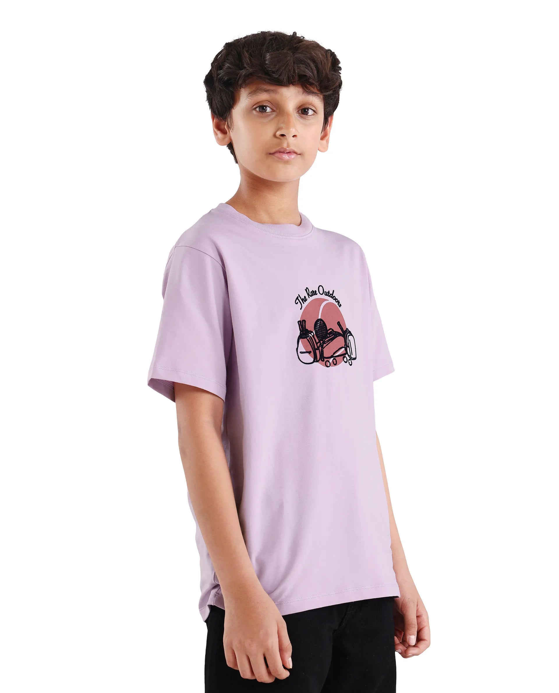Boys Light Pink Flock Regular Fit T-Shirt