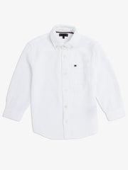 Girls White Solid Cotton Casual Button-Down Shirt Top