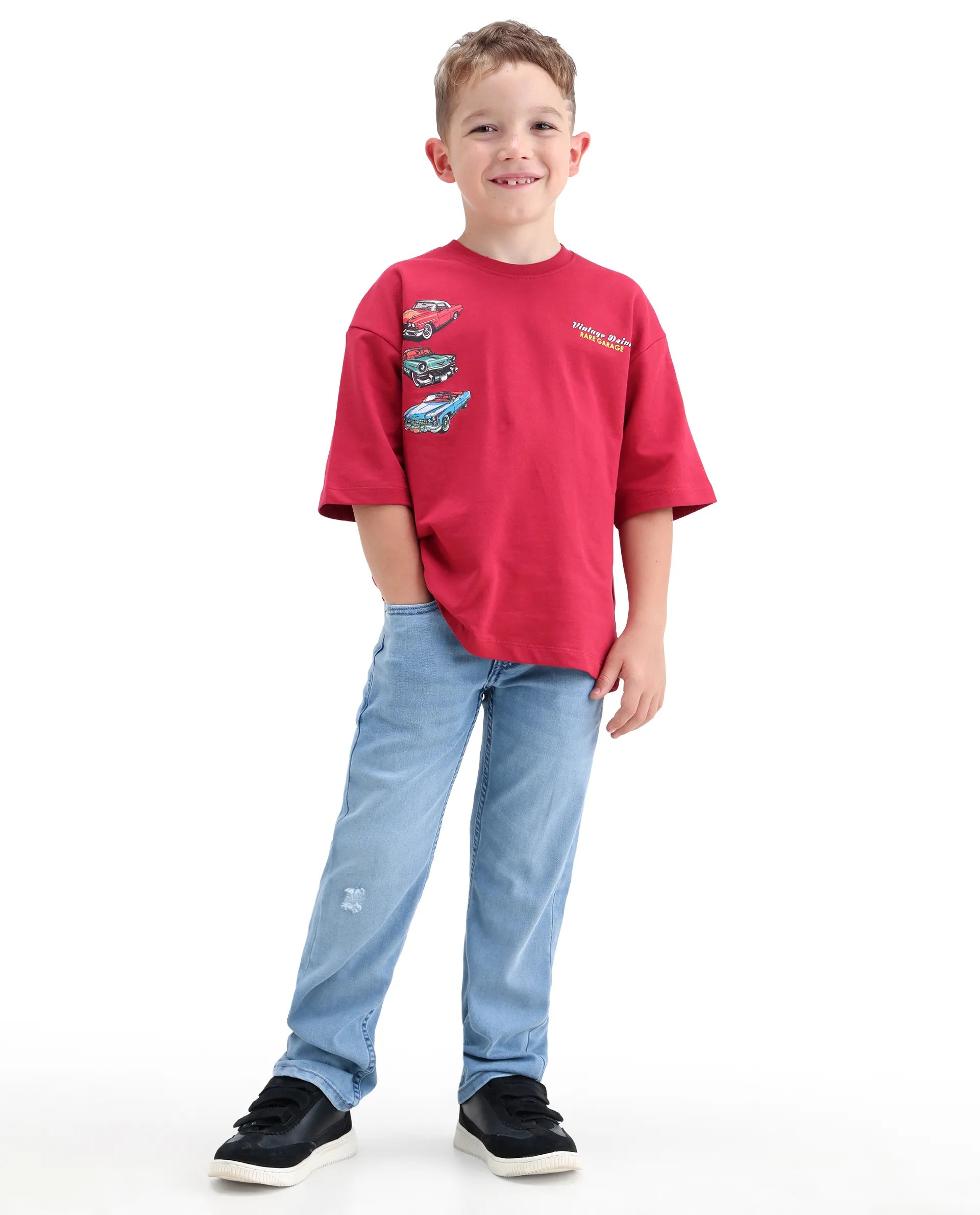 Rare Ones Boys Light Blue Regular Fit Cotton Blend Jeans