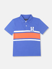 Boys Noble Blue Colorblock Cotton Polo T-Shirt