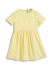 Girls Yellow Self-Design Casual Knee-Length Dress