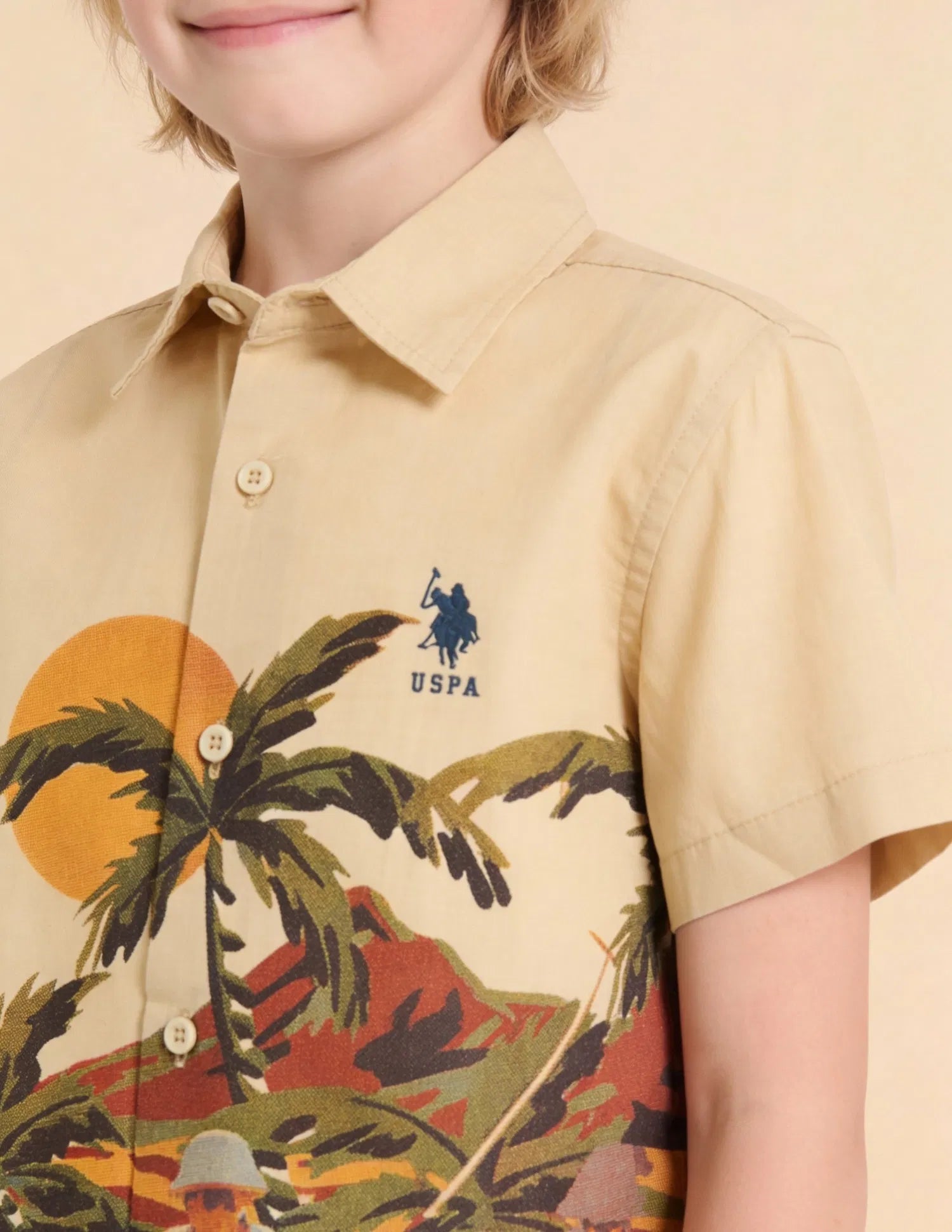Boys Beige Graphic Printed Cotton Shirt – Regular Fit