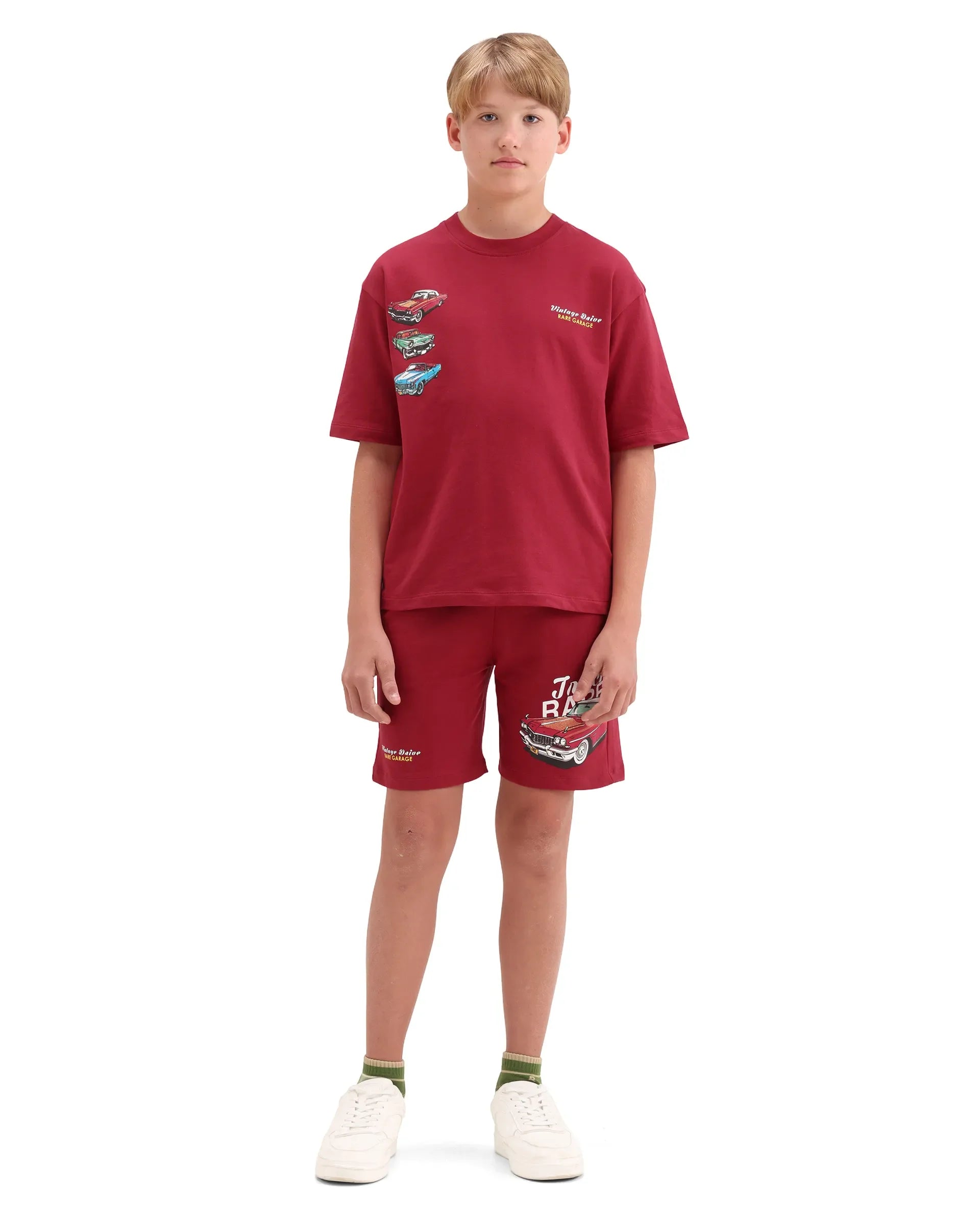 Rare Ones Boys Red Digital Print Cotton Regular Fit Shorts