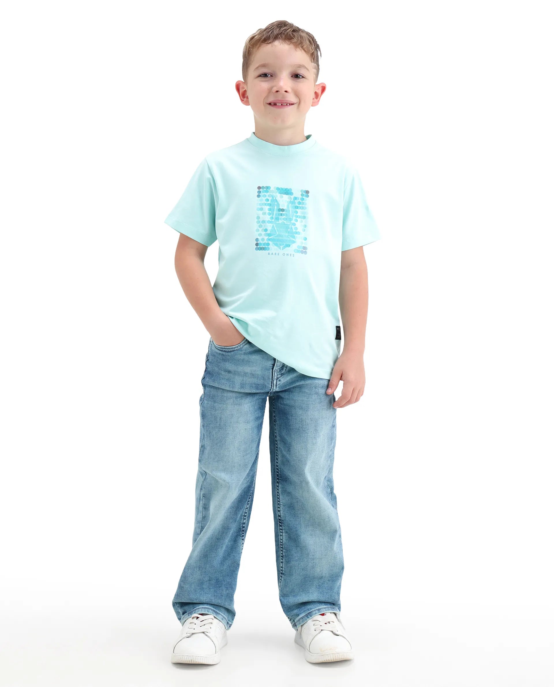 Rare Ones Boys Light Blue Relaxed Fit Cotton Blend Jeans