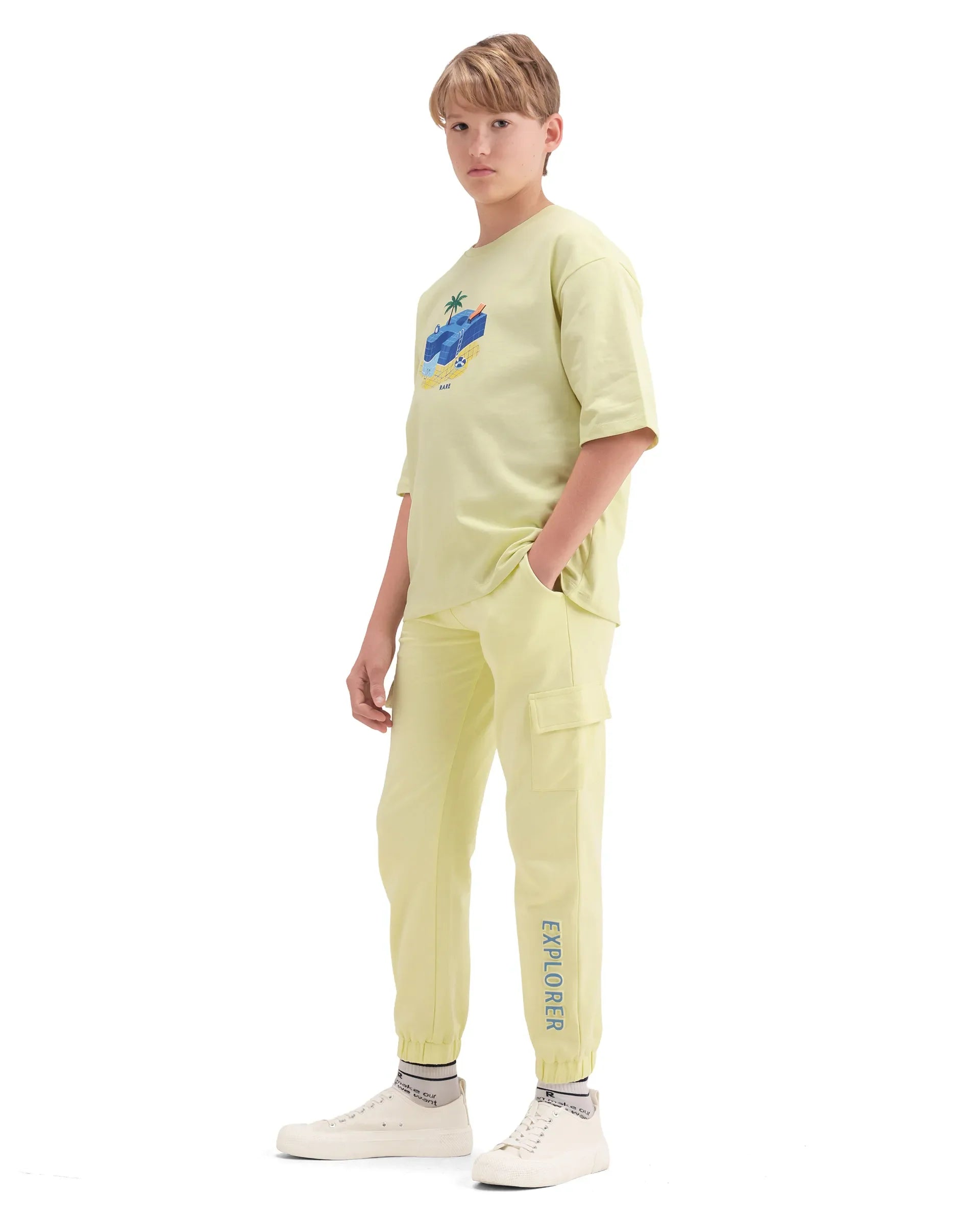 Rare Ones Boys Light Yellow Cargo Fit Track Pant