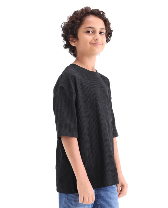 Rare Ones Boys Black Jacquard Regular Fit T-Shirt