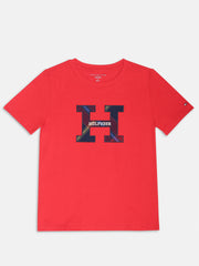 Boys Red Printed Cotton T-Shirt