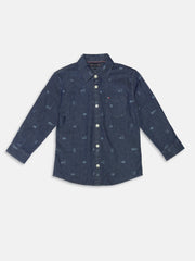 Girls Dark Blue Logo Cotton Blend Casual Shirt Top