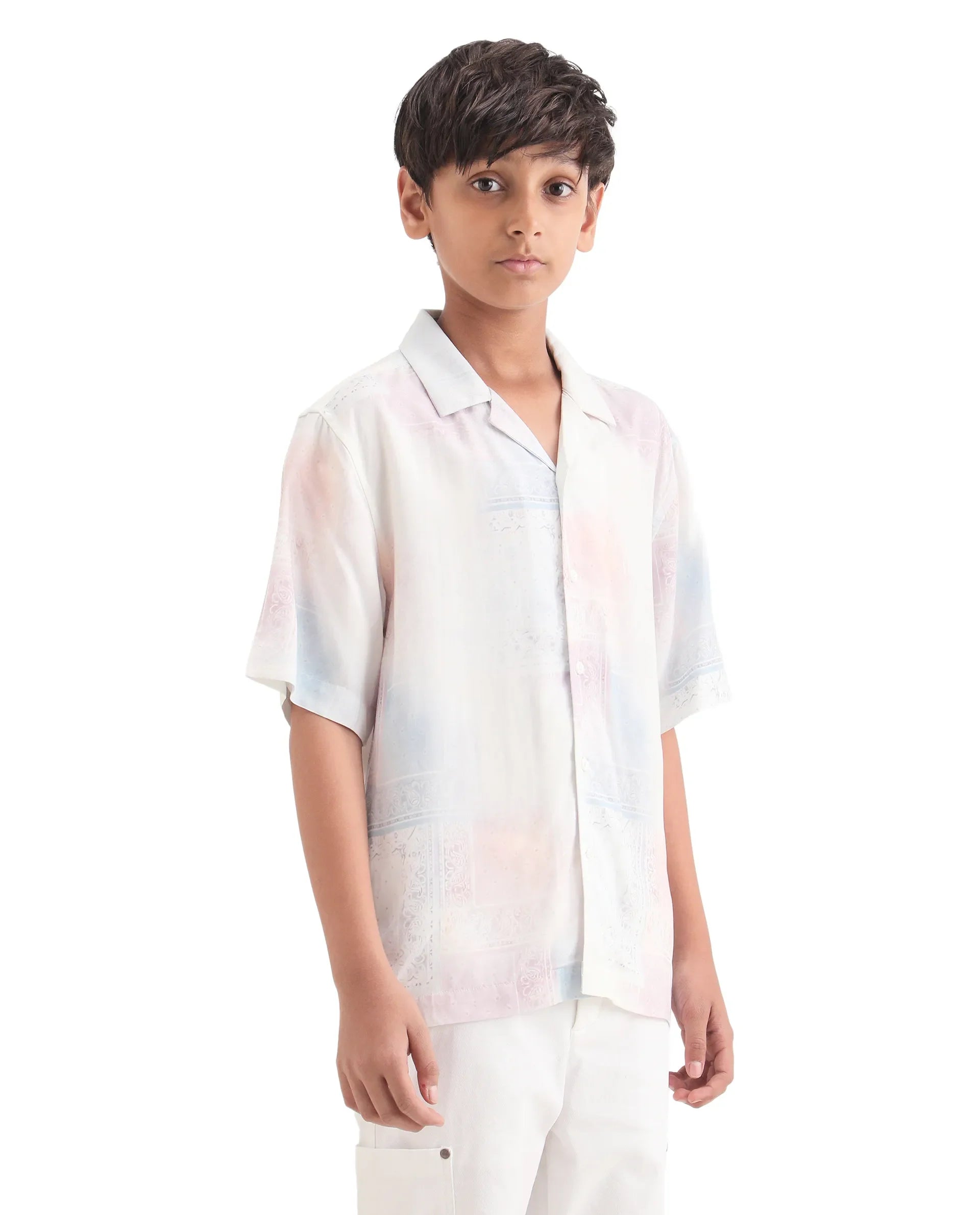 Boys Off White Boxy Fit Viscose Shirt