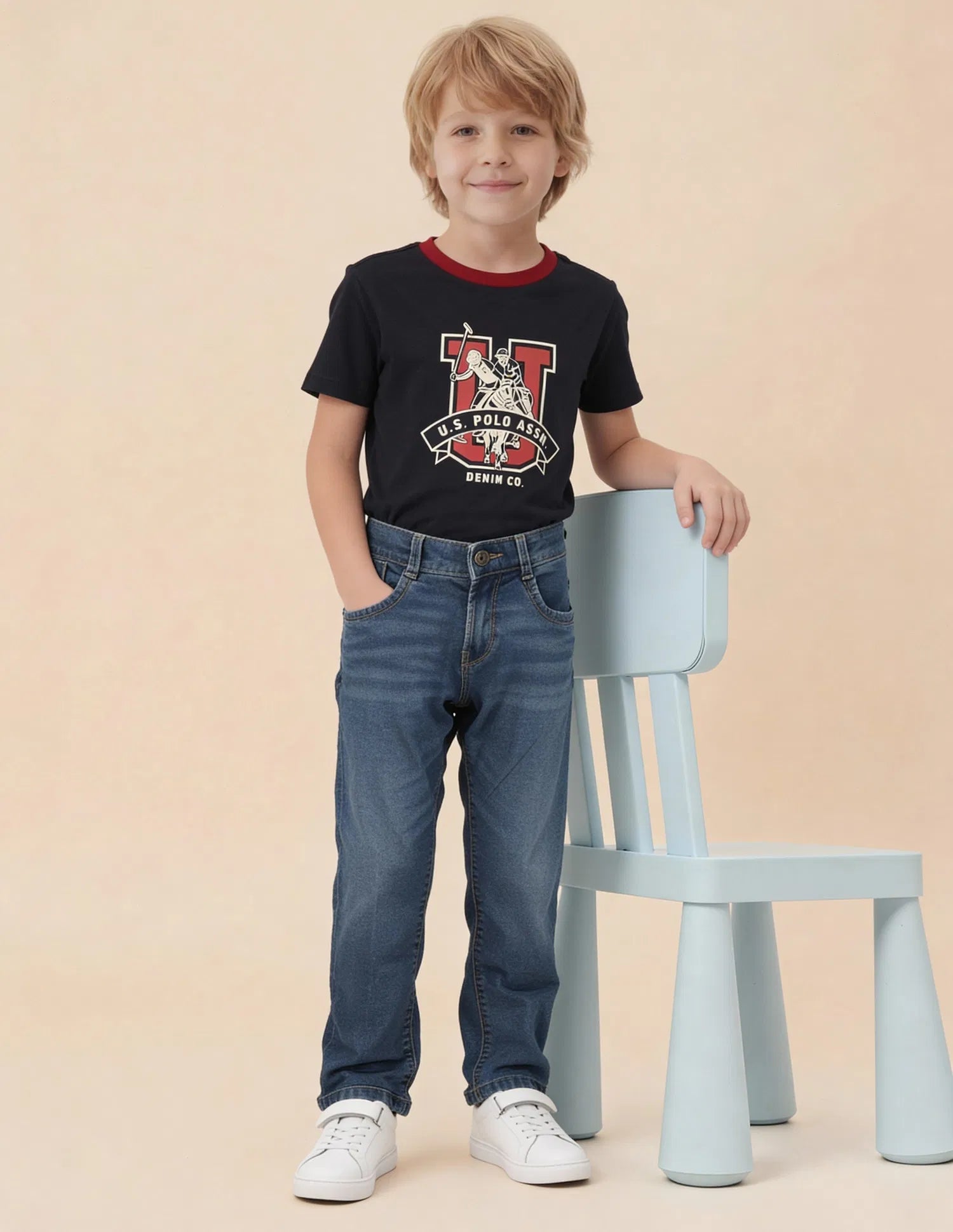 Boys Blue Cotton Relaxed Fit Whiskered Jeans
