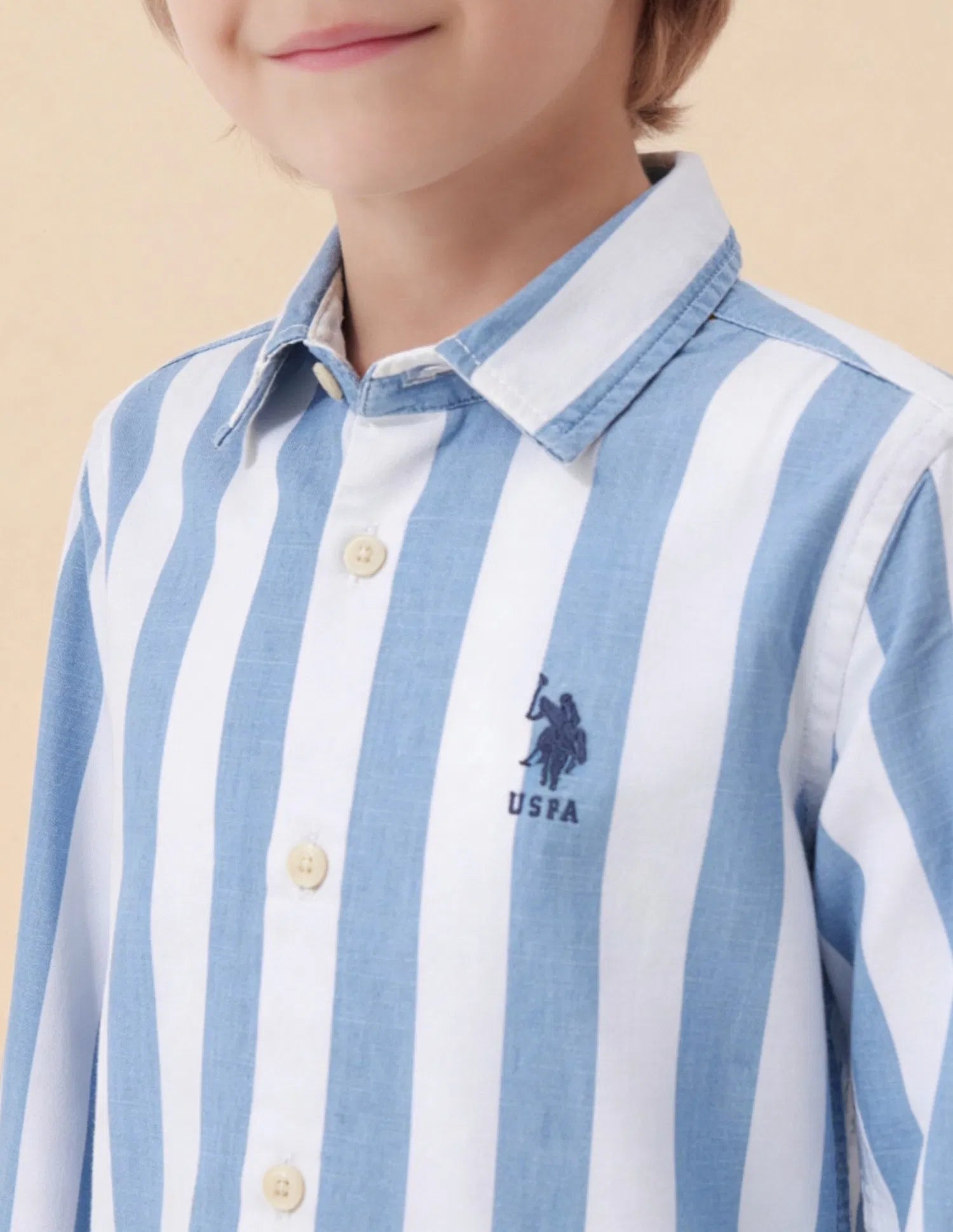 Boys Light Blue Vertical Striped Cotton Shirt – Regular Fit