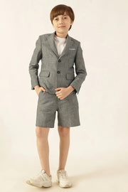 Boys Blue Solid Chambray Cotton Shorts