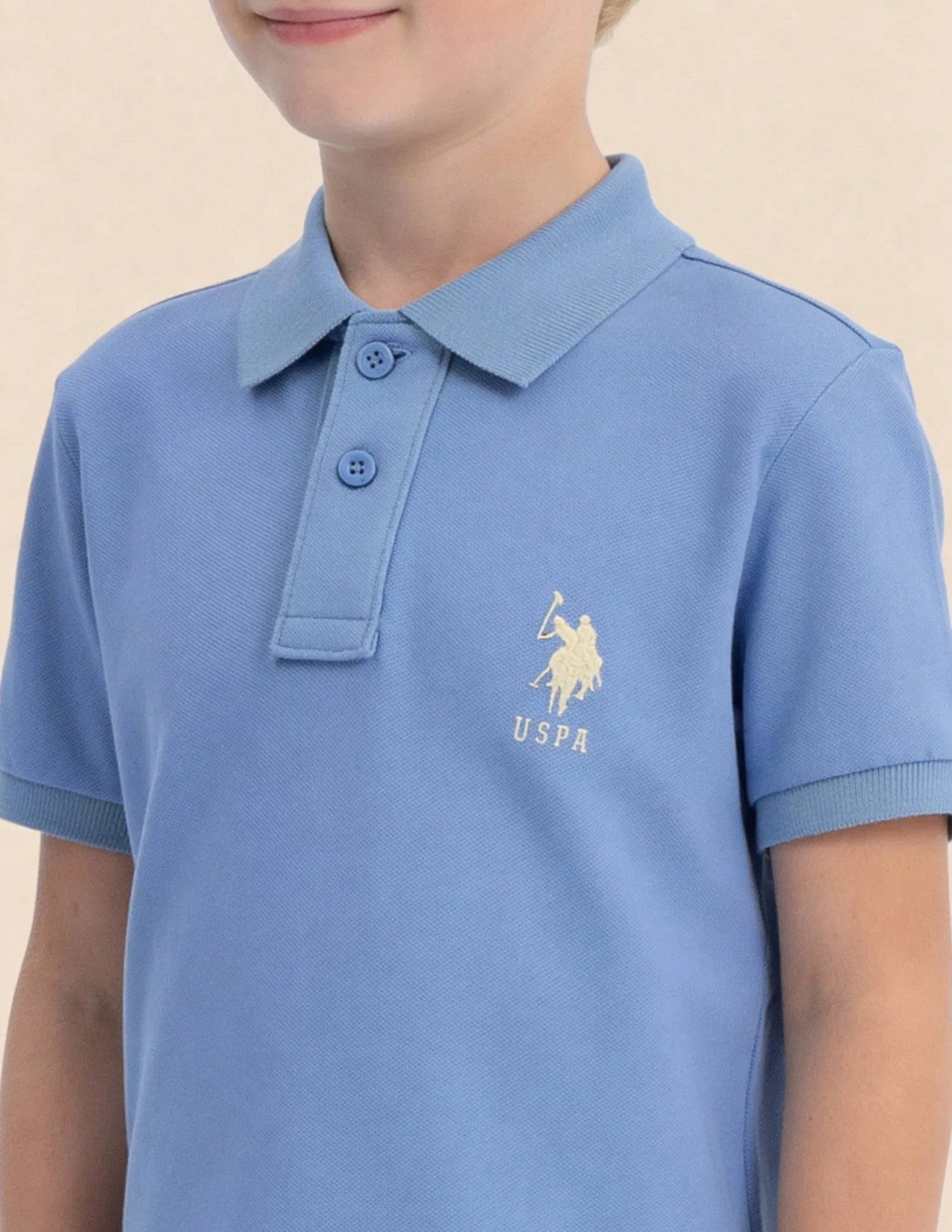 Boys Blue Cotton Blend Solid Regular Fit Polo Shirt