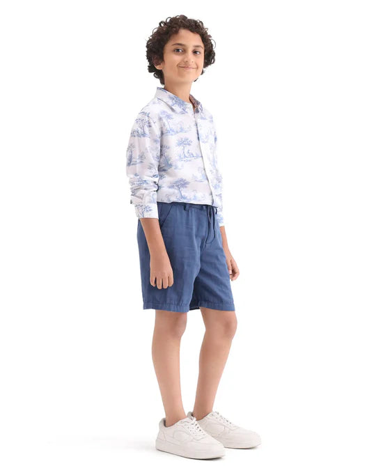 Rare Ones Boys Blue Cotton Blend Regular Fit Shorts