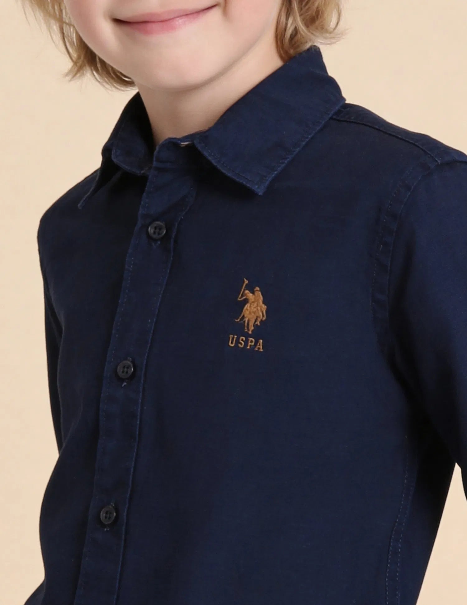 Boys Indigo Solid Cotton Shirt – Regular Fit