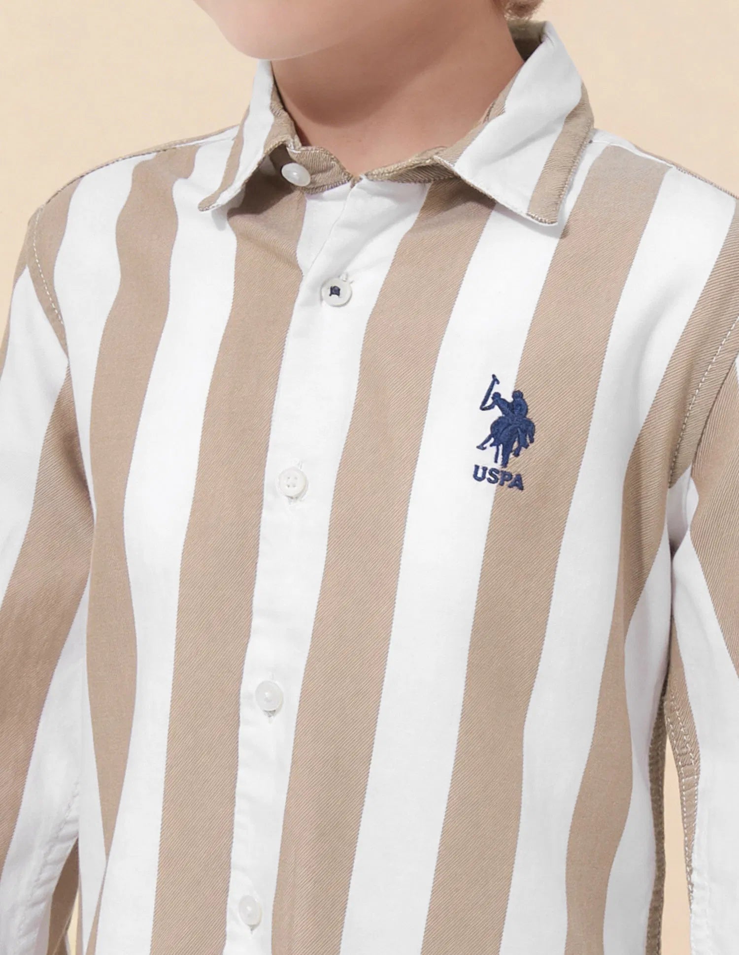 Boys Brown Vertical Striped Cotton Twill Shirt – Regular Fit